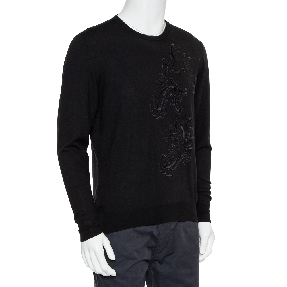 

Etro Black Wool Paisley Embroidered Jumper