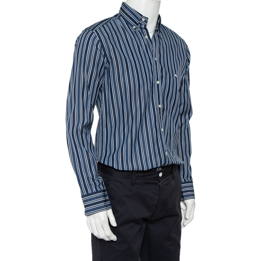 

Etro Blue Striped Cotton Button Front Shirt