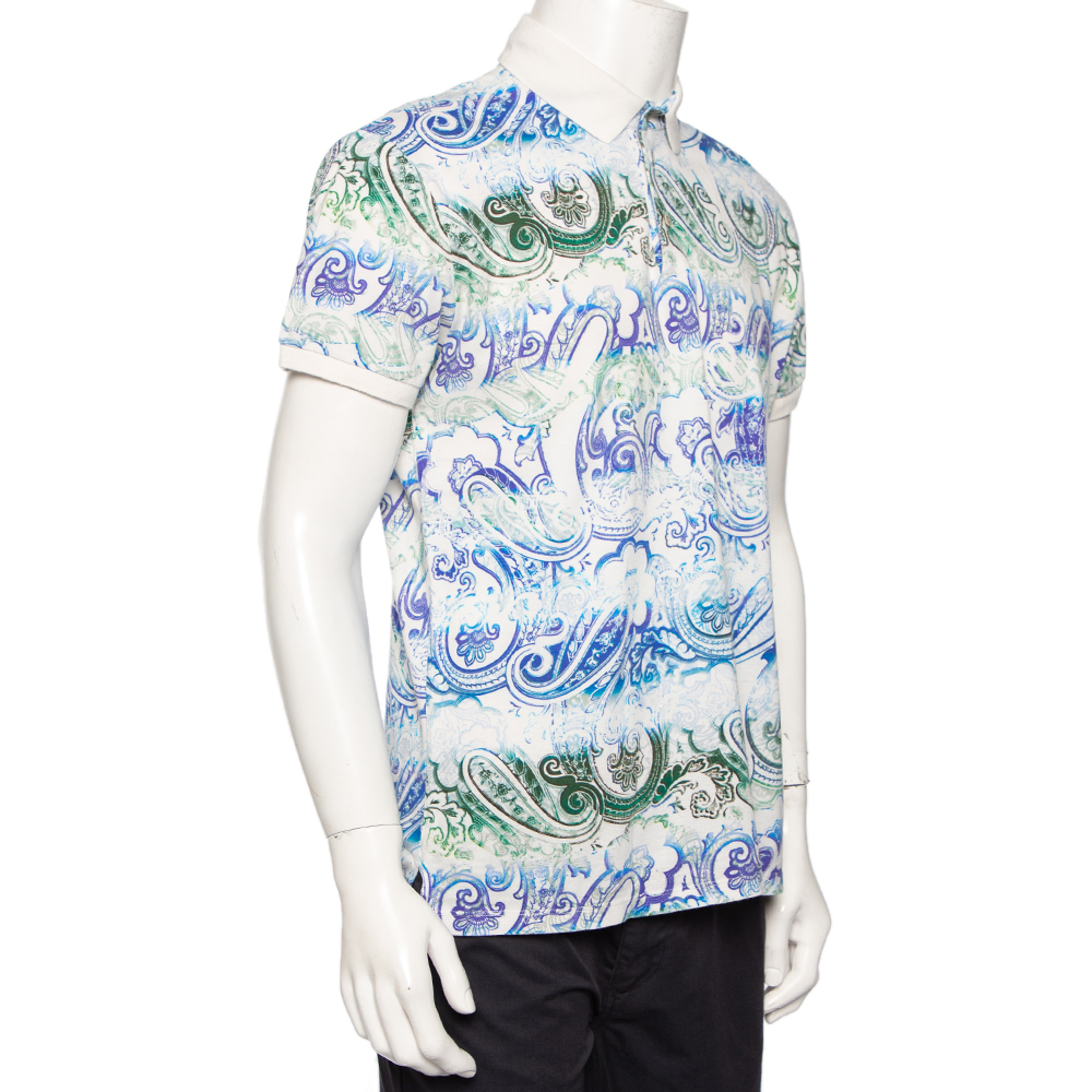 

Etro White Paisley Printed Cotton Pique Polo T-Shirt