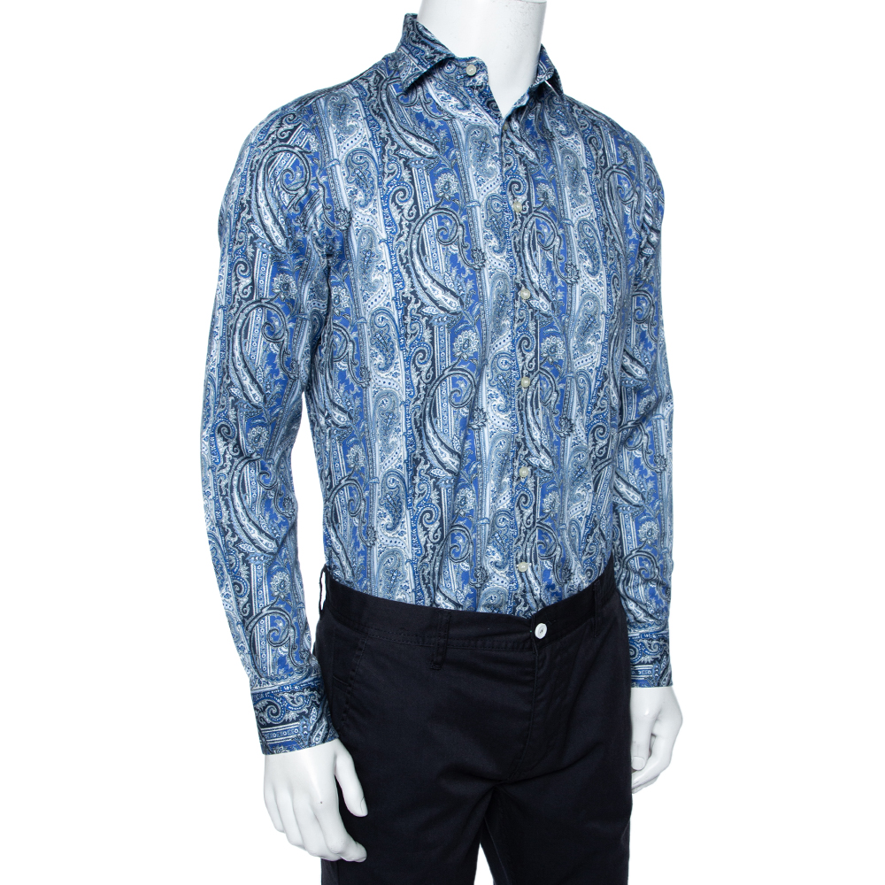 

Etro Blue Paisley Printed Cotton Button Front Shirt