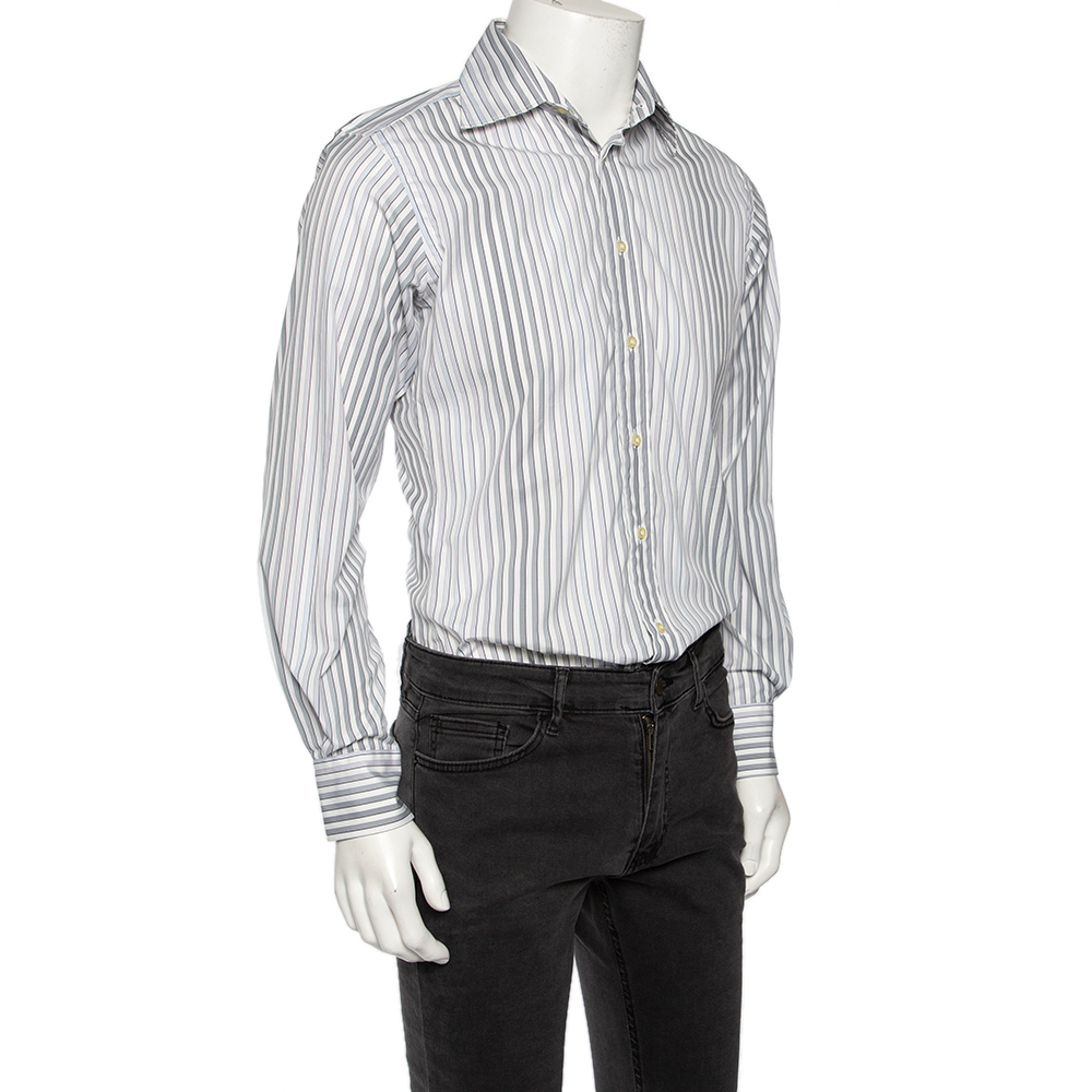 

Etro Grey Gradient Stripe Cotton Front Button Shirt