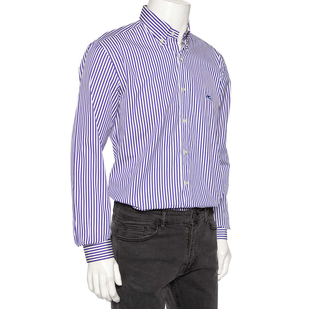 

Etro Ink Blue Striped Cotton Button Down Shirt