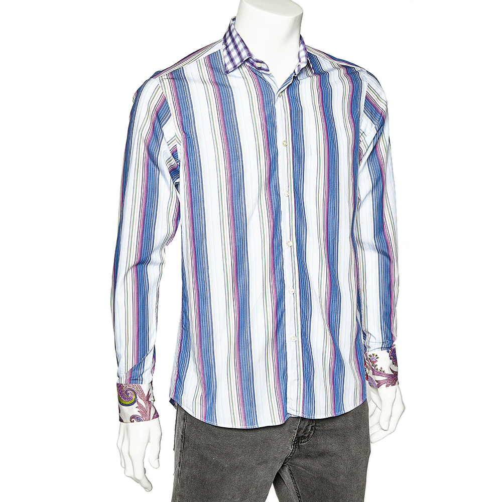 

Etro Multicolor Striped Cotton Contrast Detail Shirt