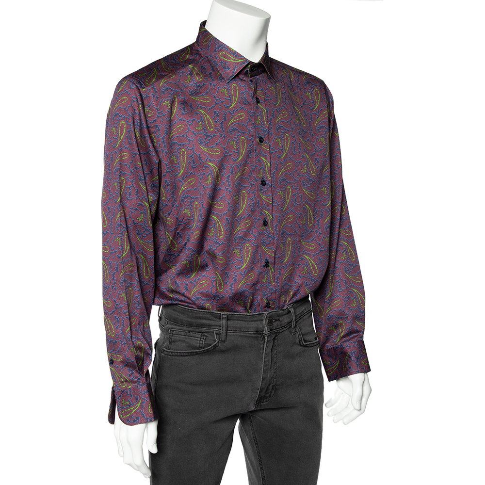 

Etro Purple Paisley Printed Cotton Button Front Shirt