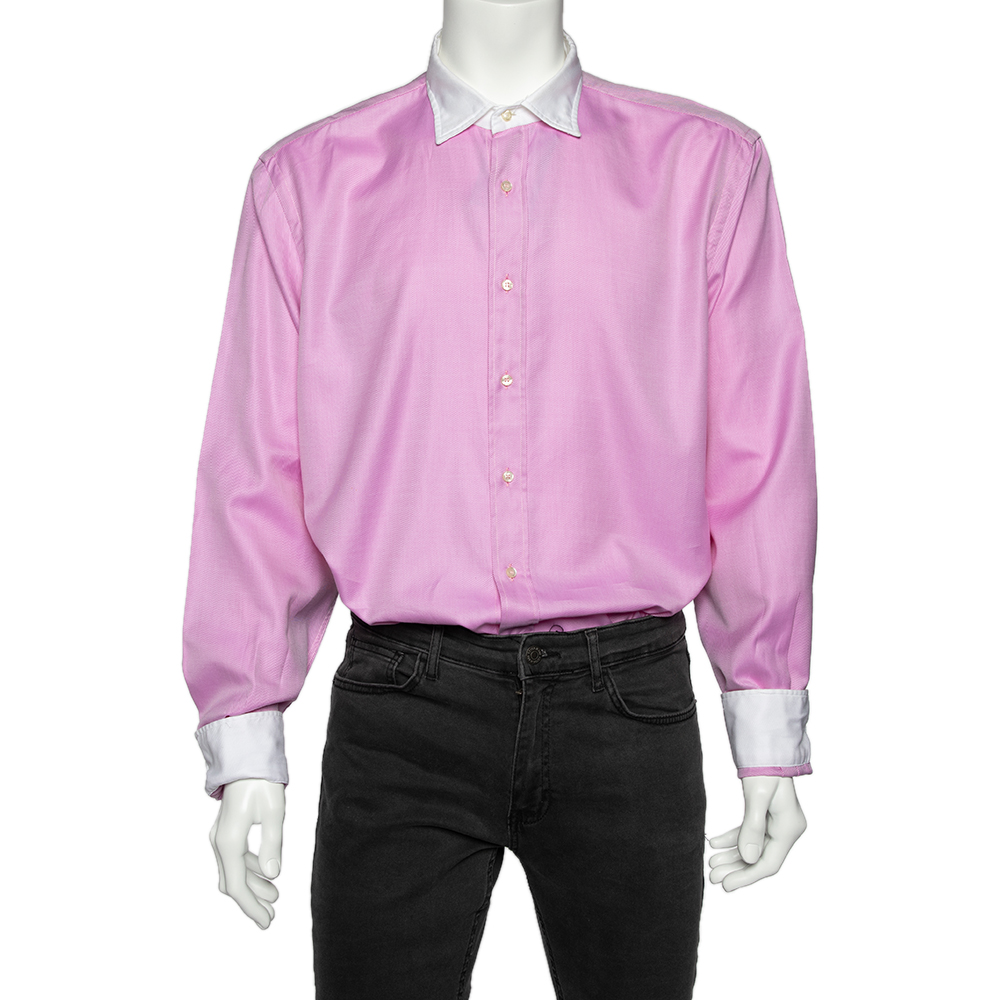 

Etro Pink Cotton Contrast Detail Button Front Shirt