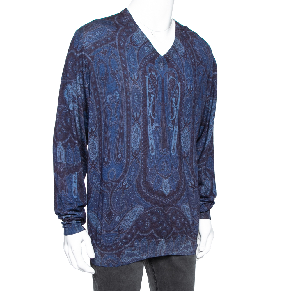 

Etro Blue Paisley Printed Wool & Cashmere Long Sleeve Sweater