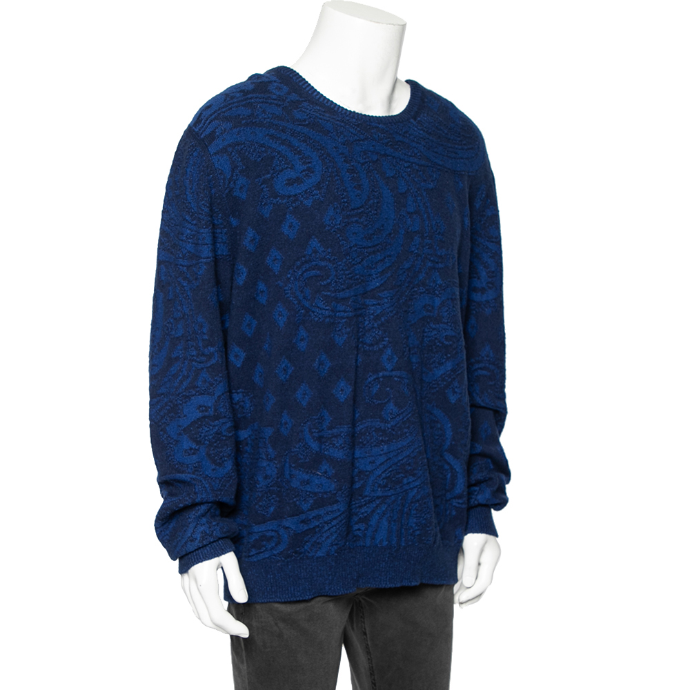 

Etro Blue Paisley Pattern Cashmere and Cotton Blend Sweater