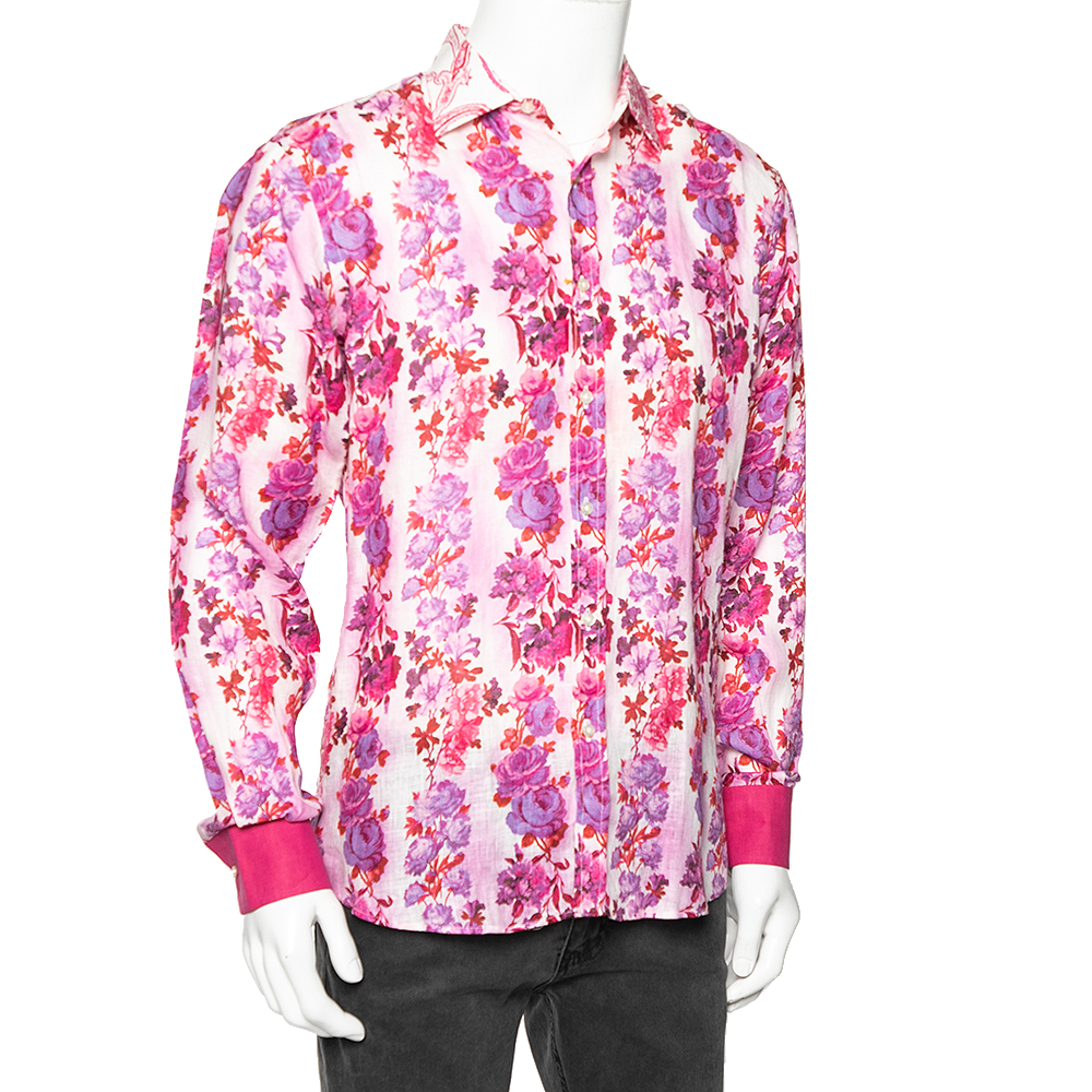 

Etro Multicolor Floral Printed Linen Long Sleeve Button Front Shirt