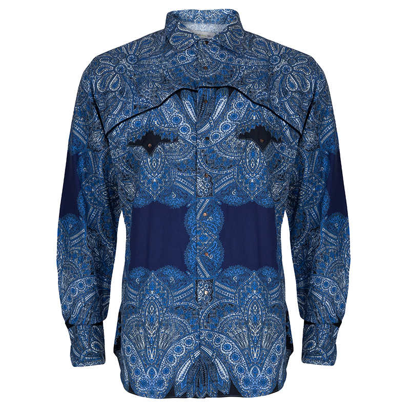 Pre Owned Etro Blue Paisley Print Long Sleeve Button-Down Cotton Shirt XXL