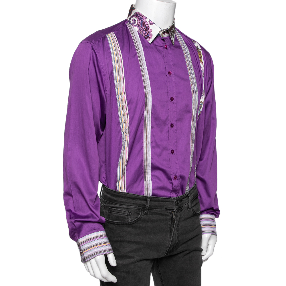 

Etro Purple Cotton Printed Striped Shirt