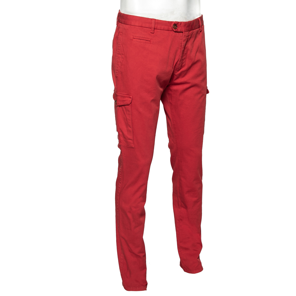 

Etro Red Cotton Slim Fit Overdyed Cargo Pants