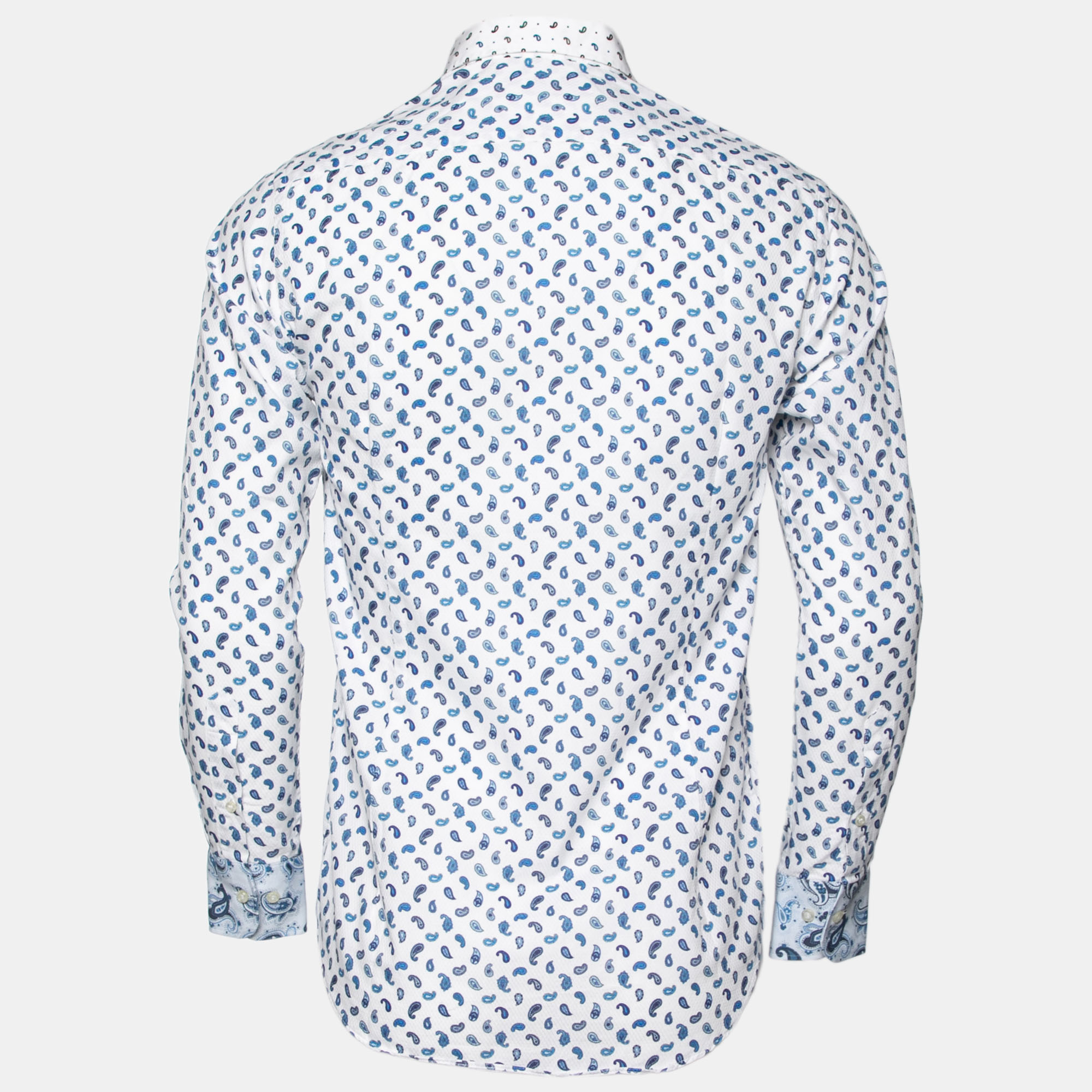 

Etro White & Blue Paisley Printed Cotton Button Front Shirt