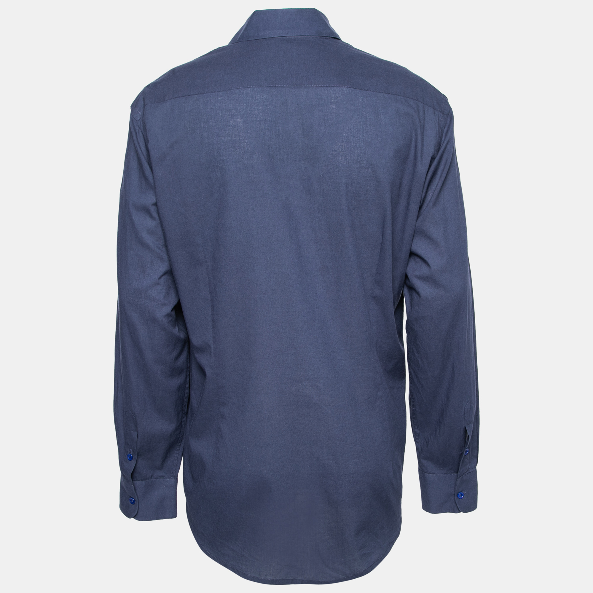 

Etro Navy Blue Cotton Hand Embroidered Embellished Button Front Shirt
