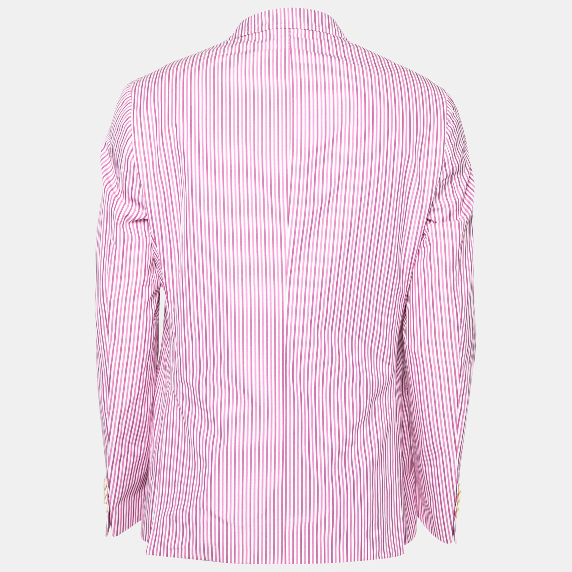 

Etro Pink & White Striped Cotton Tailored Superleggera Blazer