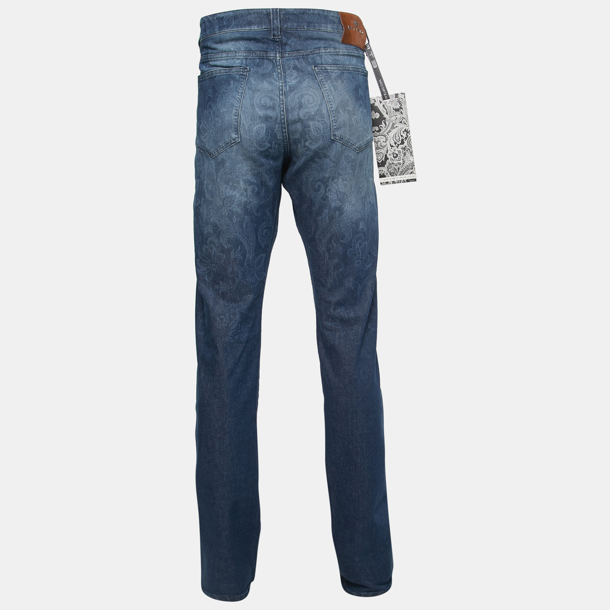 

Etro Navy Blue Paisley Print Denim Regular Fit Jeans 2XL Waist 40"