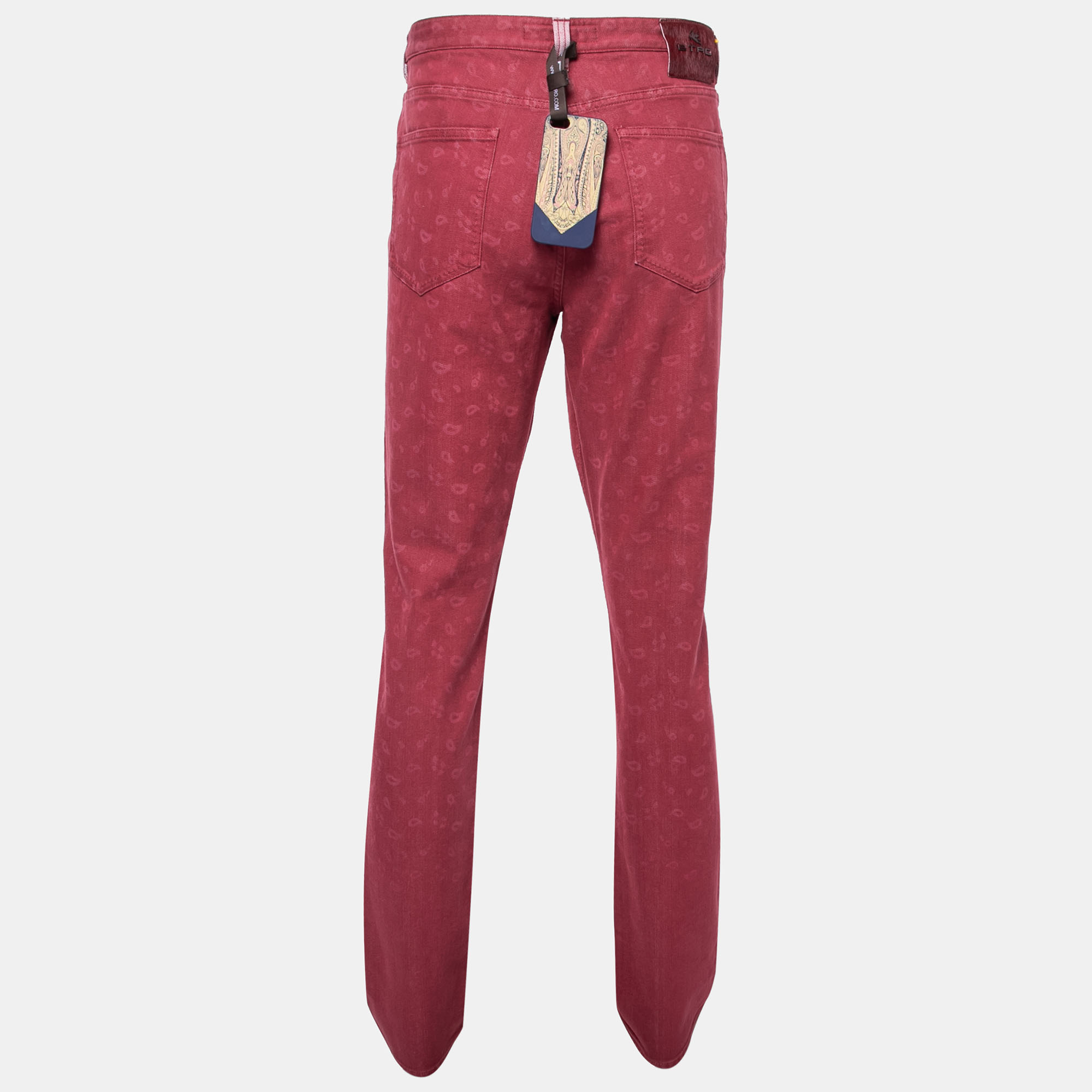

Etro Red Paisley Printed Denim Jeans  Waist 38
