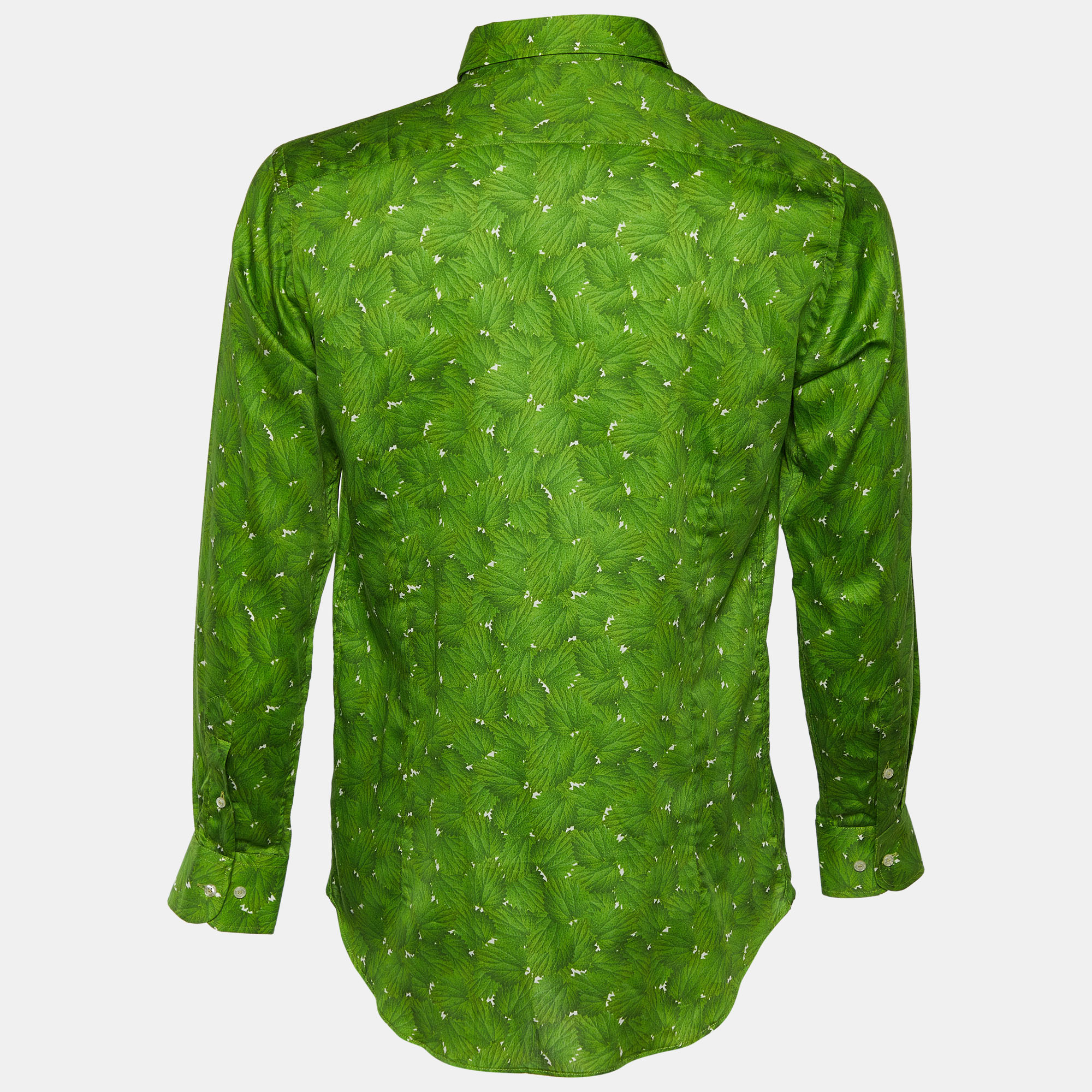 

Etro Green Leaves Printed Cotton Button Front Shirt