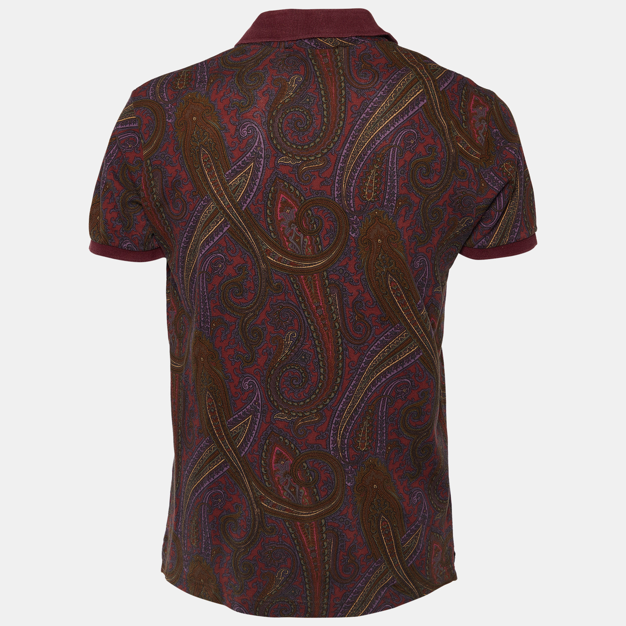 

Etro Burgundy Paisley Printed Cotton Pique Polo T-Shirt