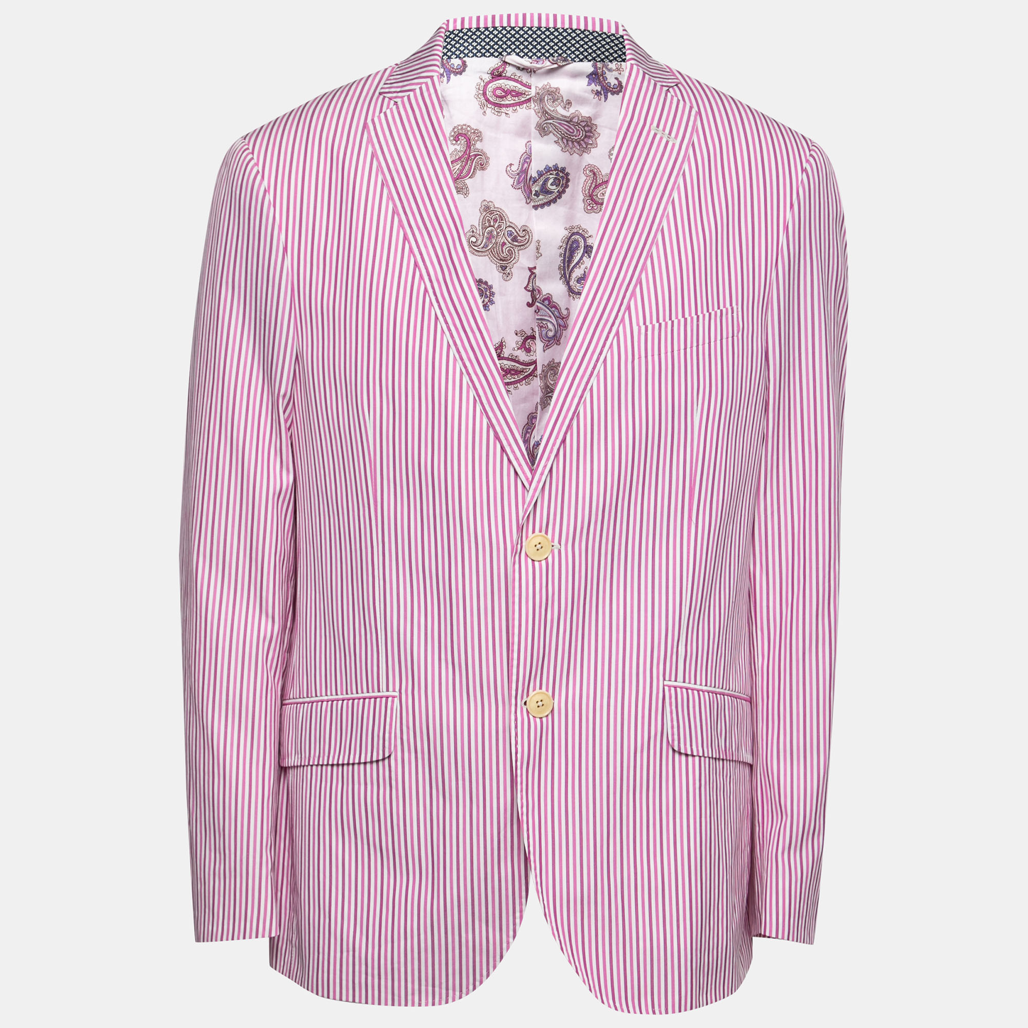 Pre-owned Etro Pink Striped Cotton Single-breasted Blazer 3xl