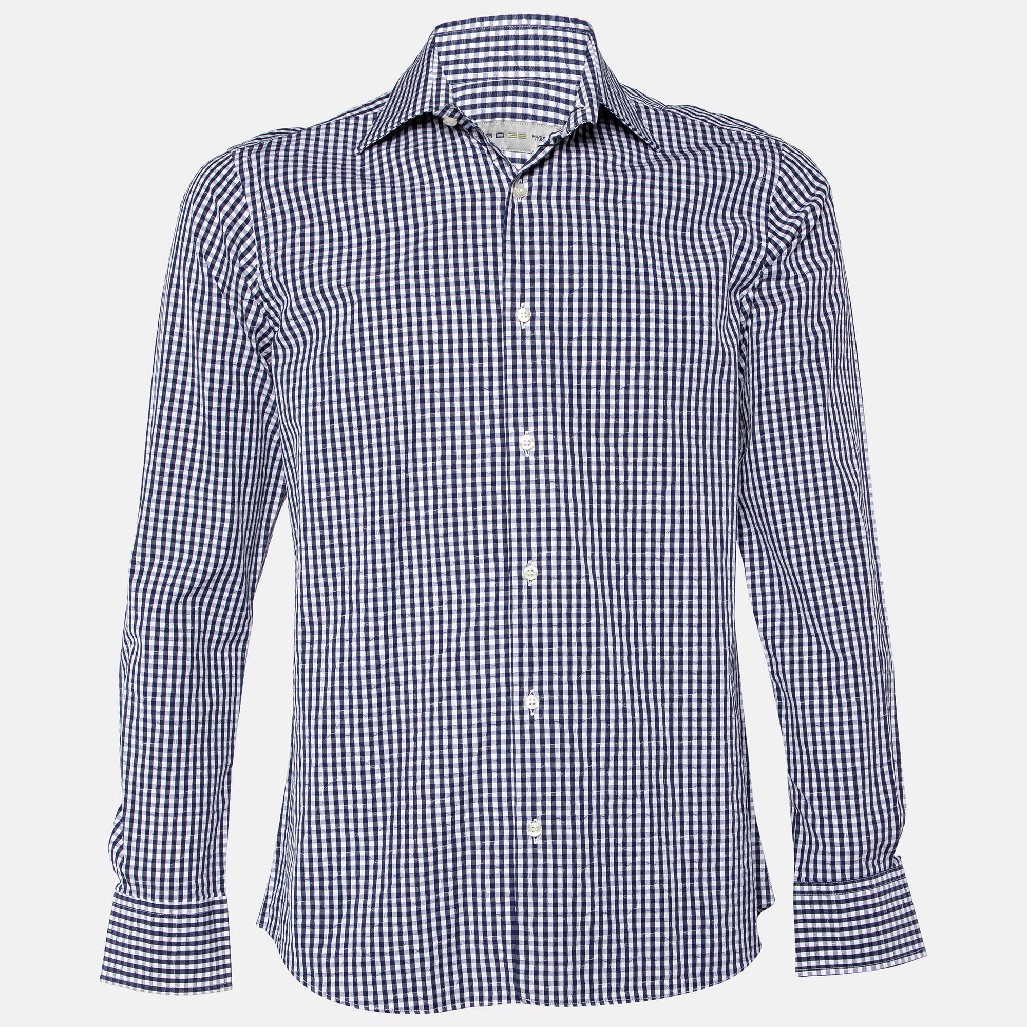 Pre-owned Etro Blue Checked Cotton Classic Shirt S