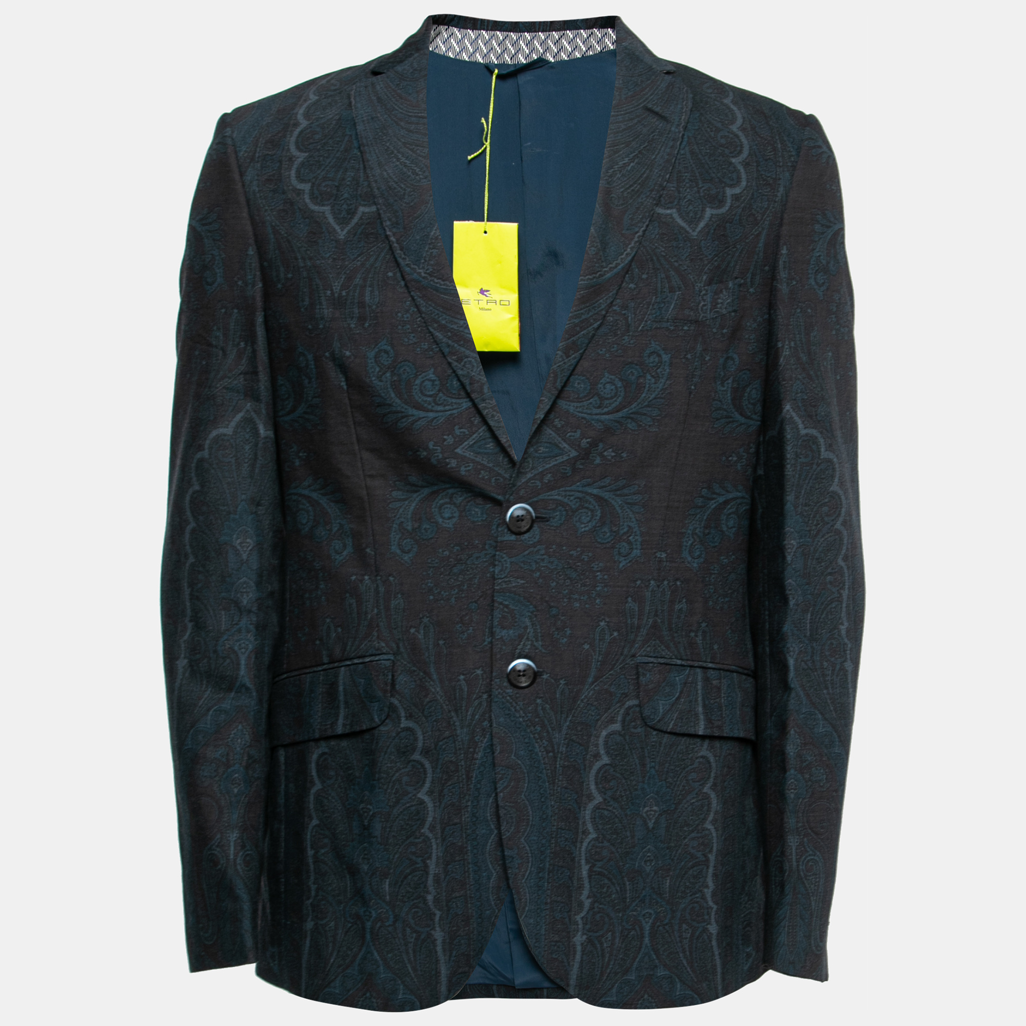 Pre-owned Etro Navy Blue Paisley Printed Wool Single Breasted Blazer L