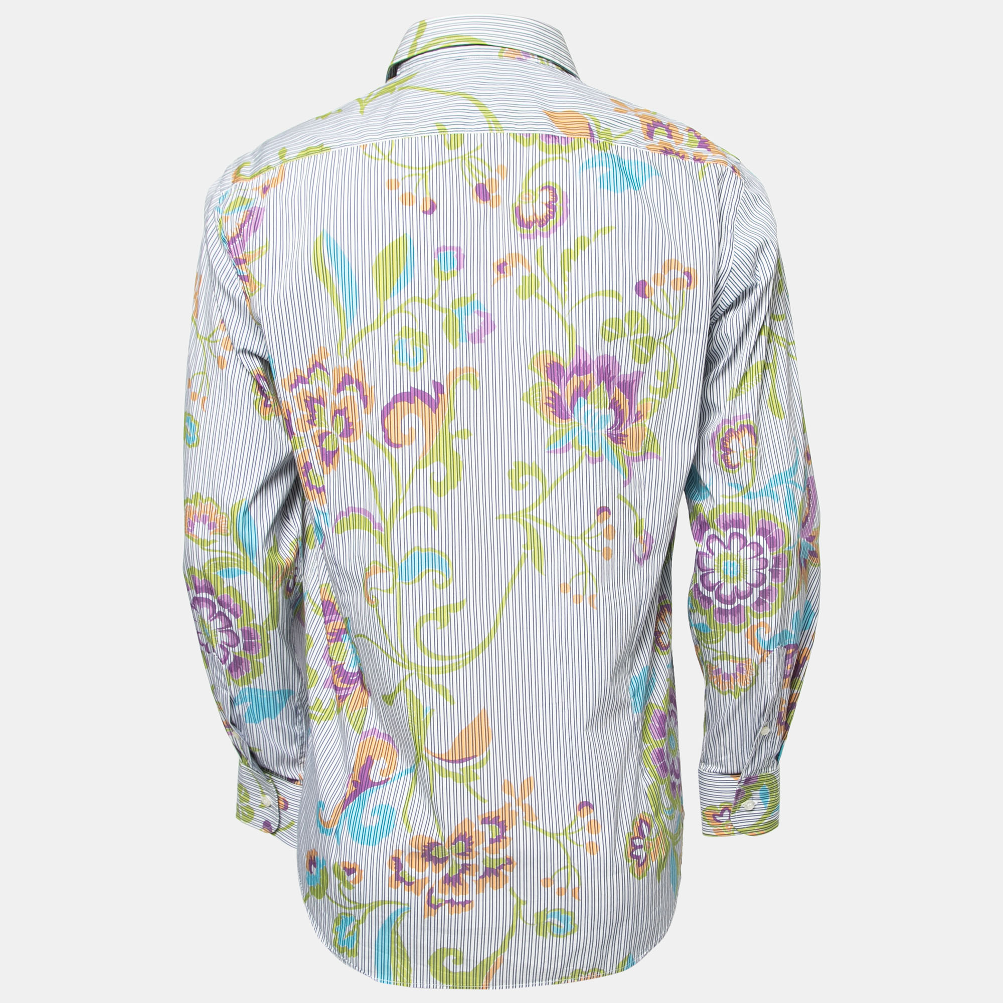 

Etro Blue Striped Floral Printed Cotton Button Front Shirt