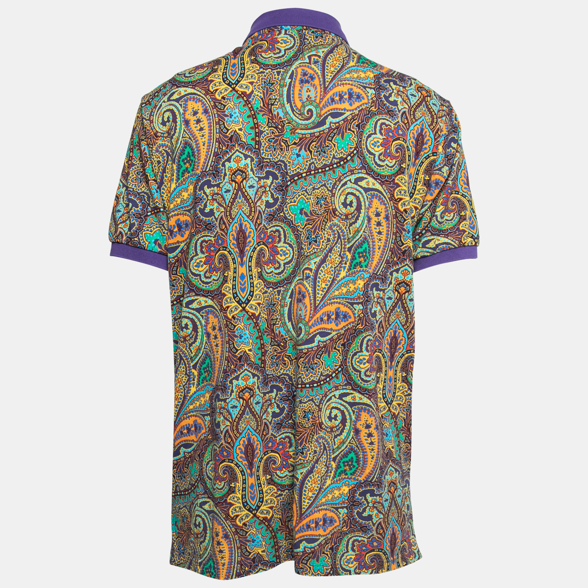 

Etro Purple Paisley Printed Cotton Polo T-Shirt