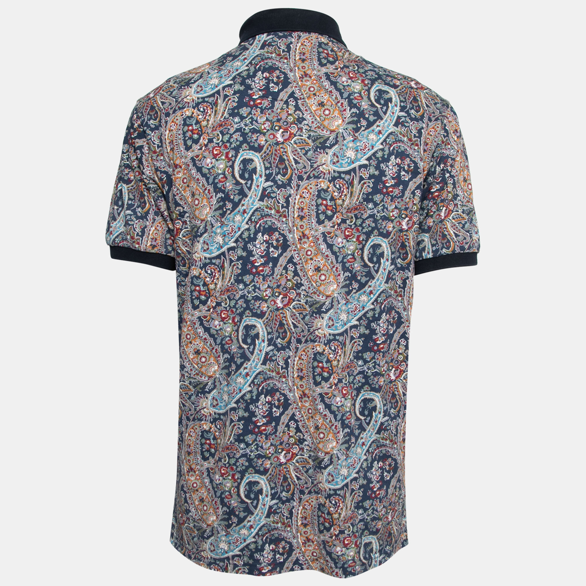

Etro Navy Blue Paisley Printed Cotton Polo T-Shirt