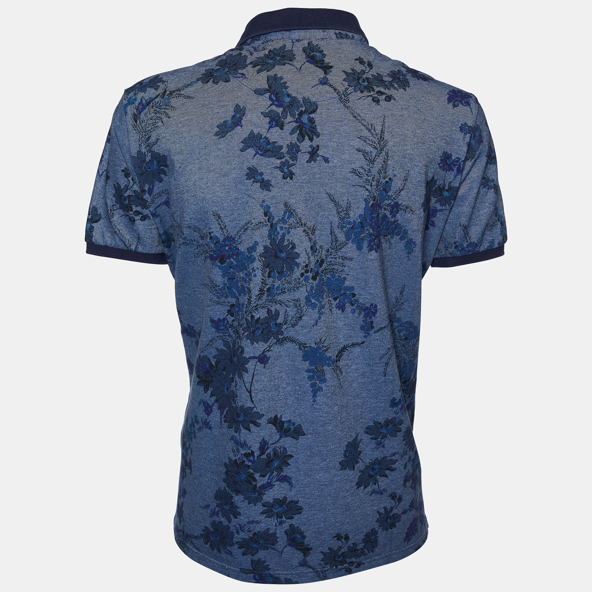 

Etro Navy Blue Floral Printed Cotton Pique Polo T-Shirt 3XL