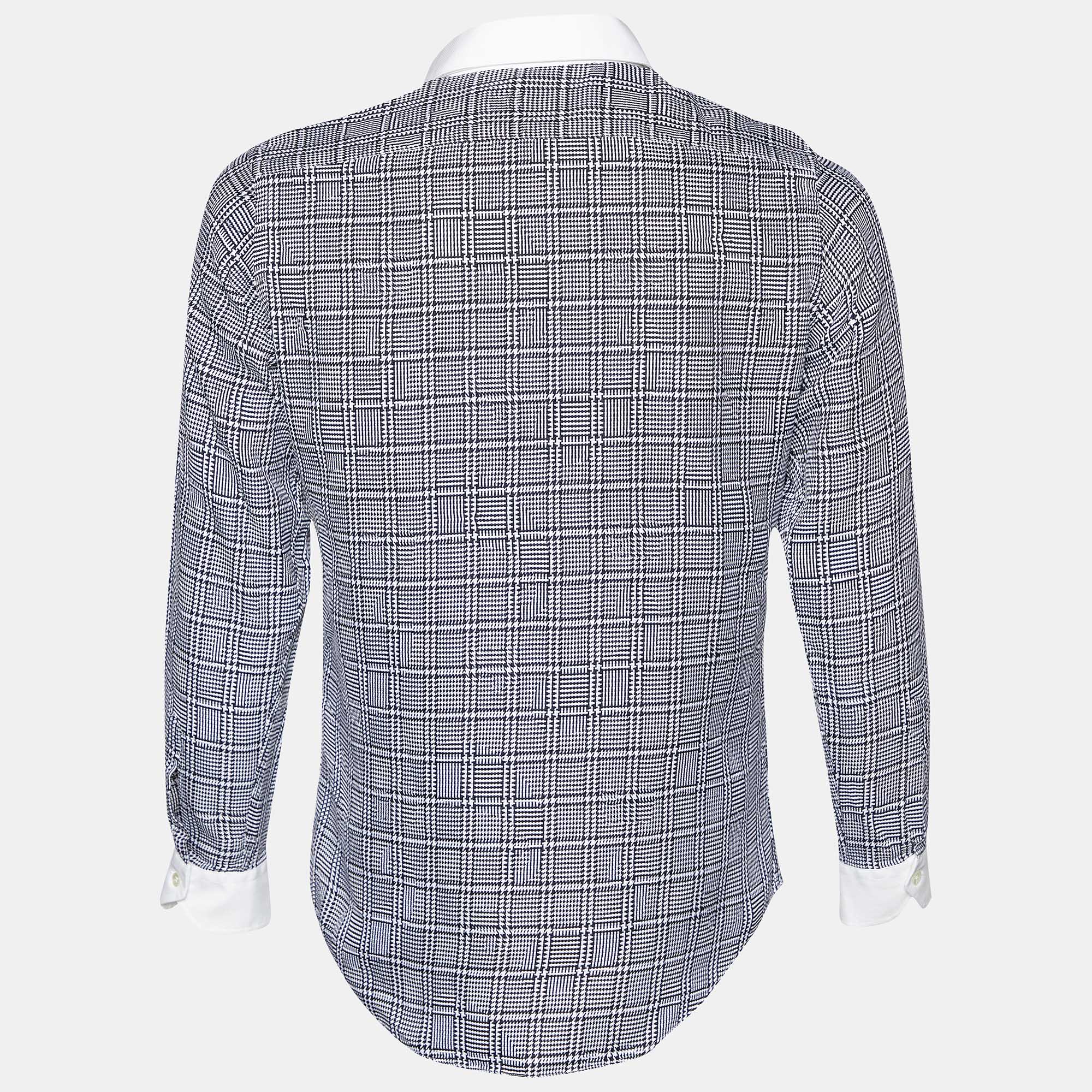

Etro Monochrome Checkered Jacquard Cotton Button Front Shirt, Black