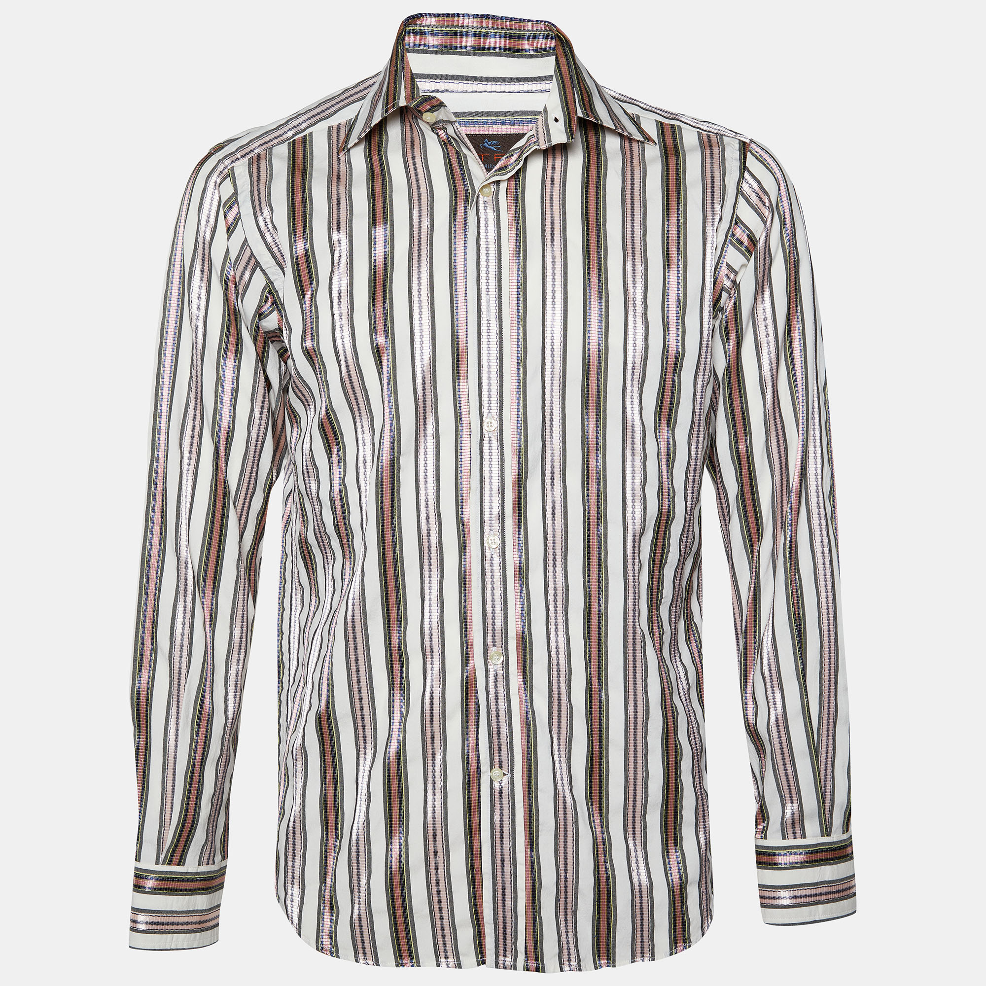 Pre-owned Etro White Striped Detail Cotton Blend Shirt S