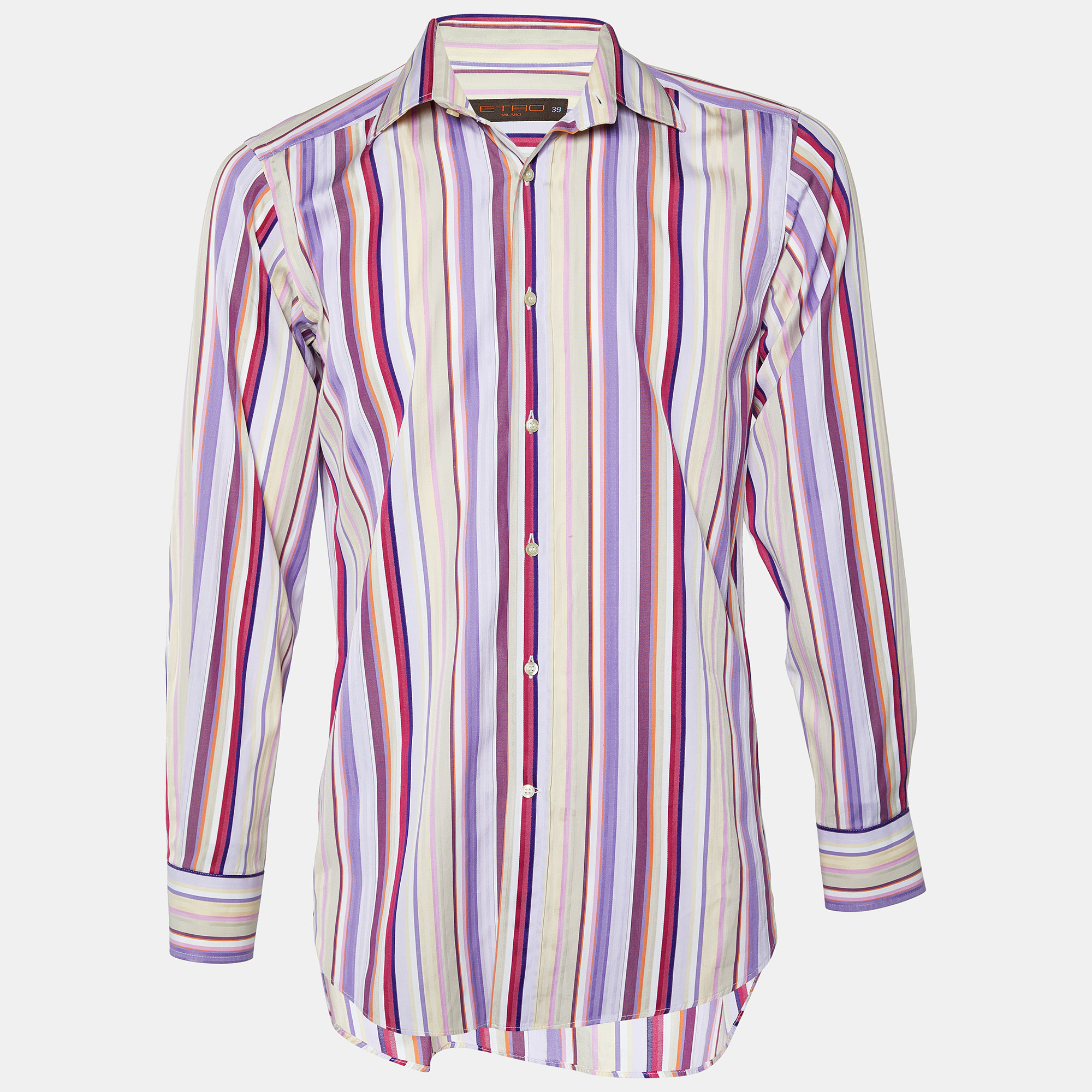 Pre-owned Etro Multicolor Printed Cotton Striped Button Front Shirt M