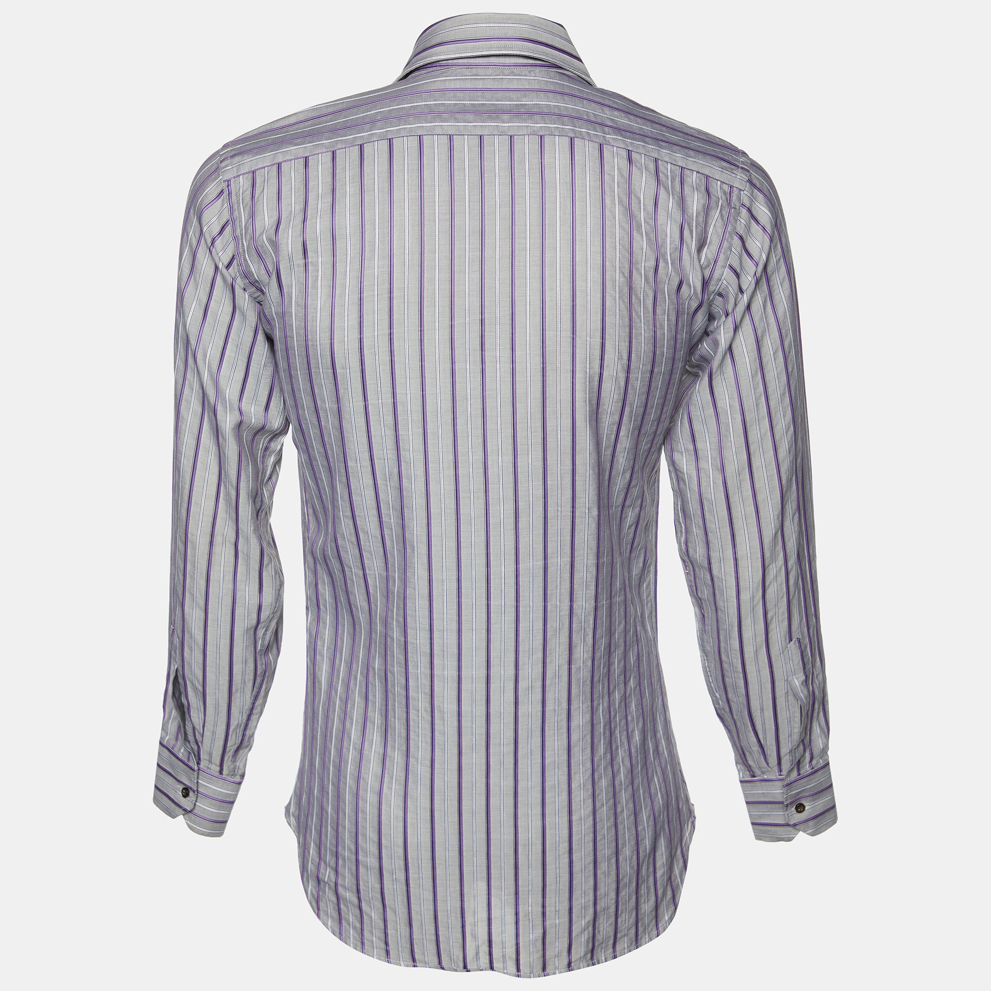 

Etro Grey & Purple Striped Cotton Button Front Shirt