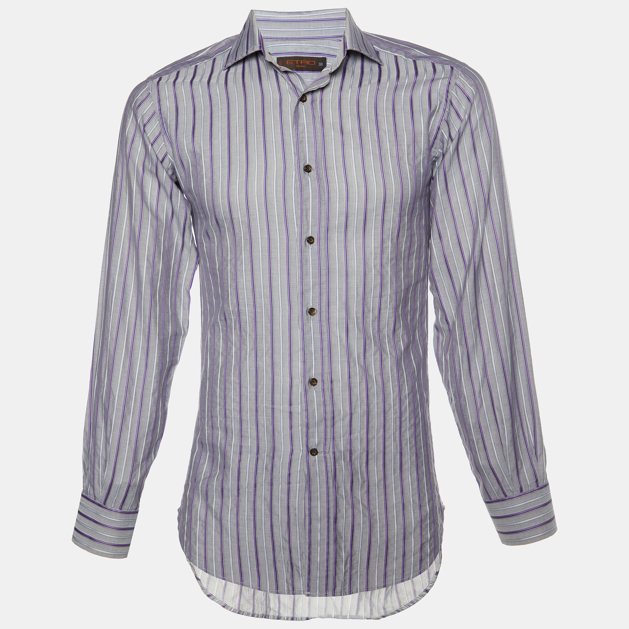 Pre-owned Etro Grey & Purple Striped Cotton Button Front Shirt S