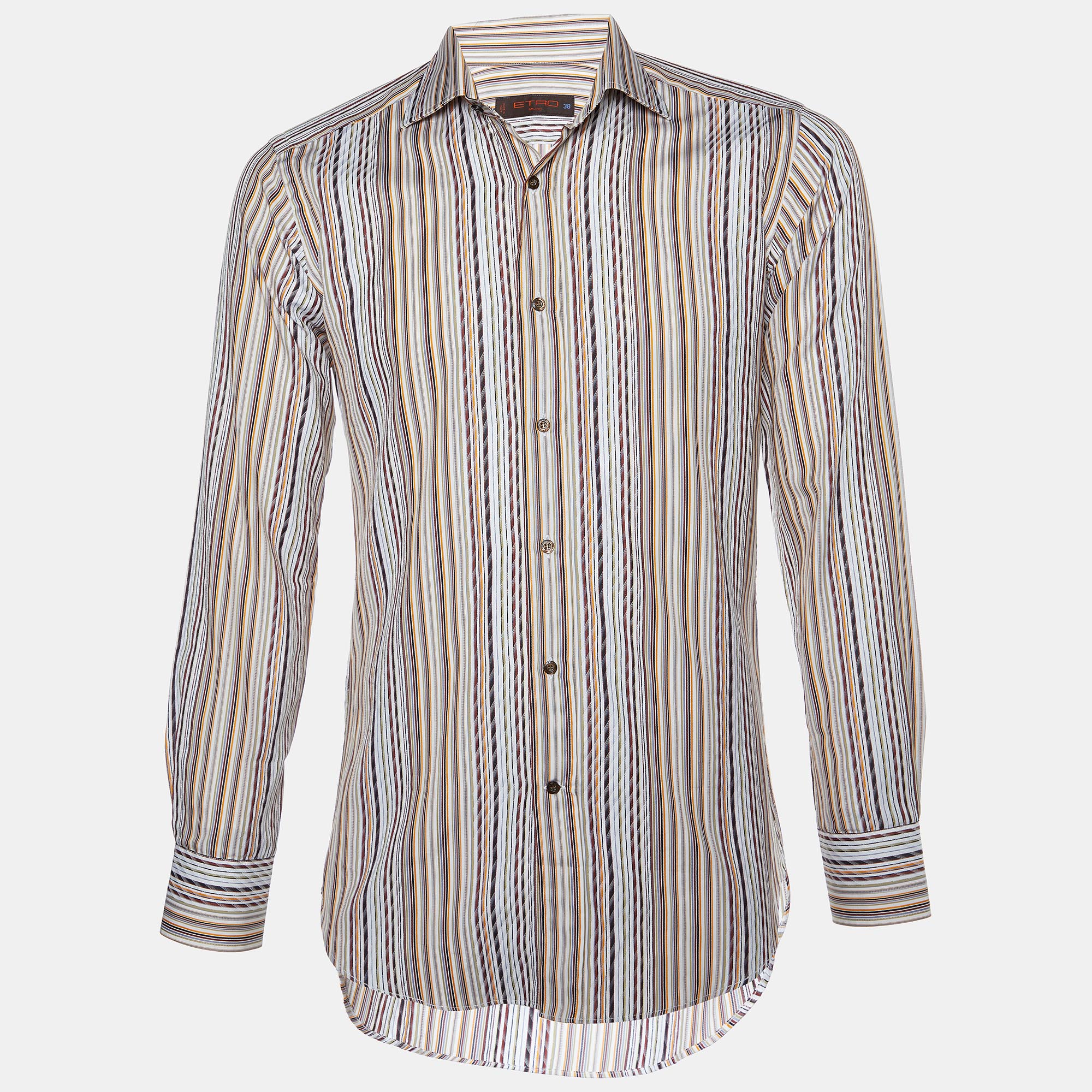 Pre-owned Etro Multicolor Striped Cotton Button Front Shirt S