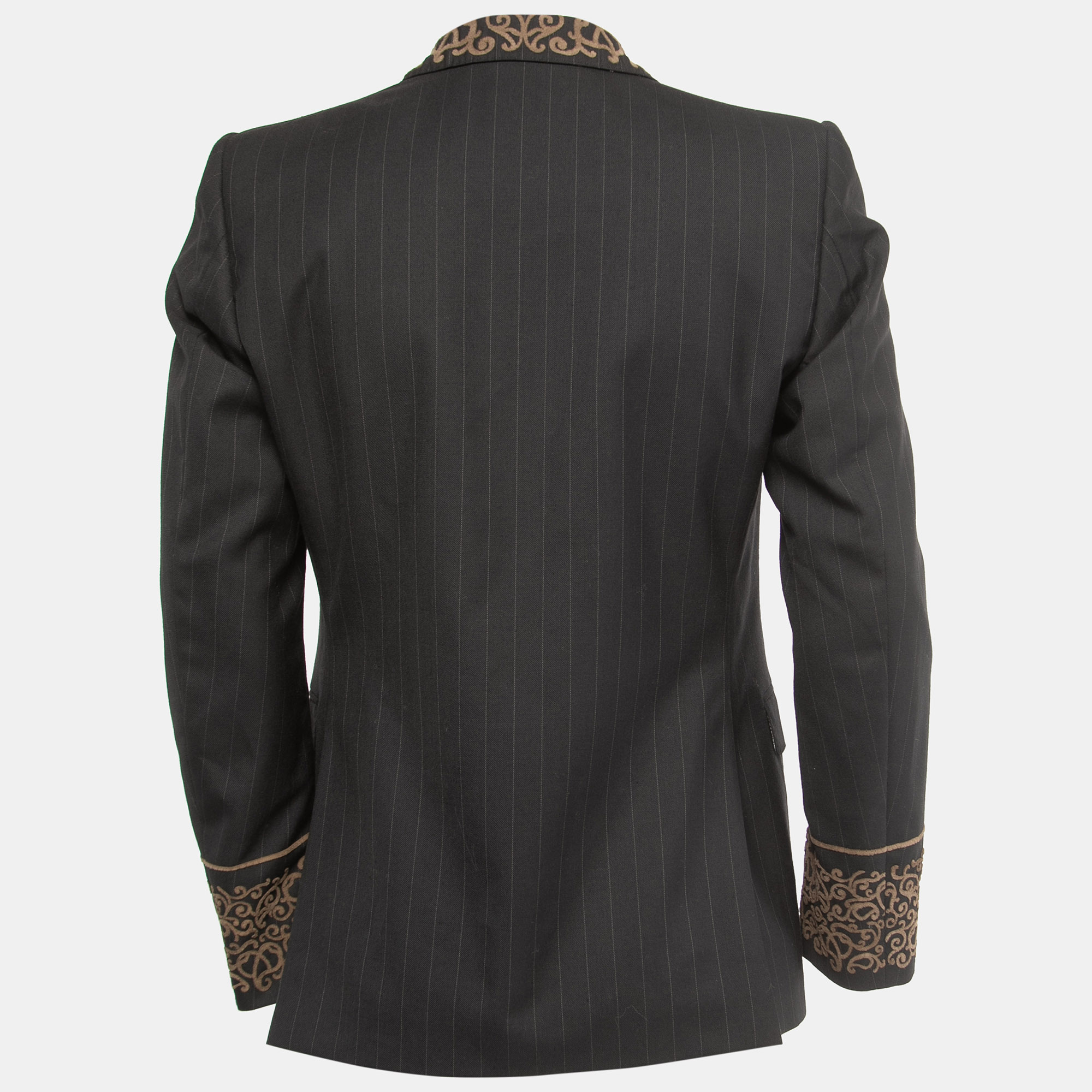 

Etro Black Striped Wool Panel Patch Detail Single Breasted Blazer