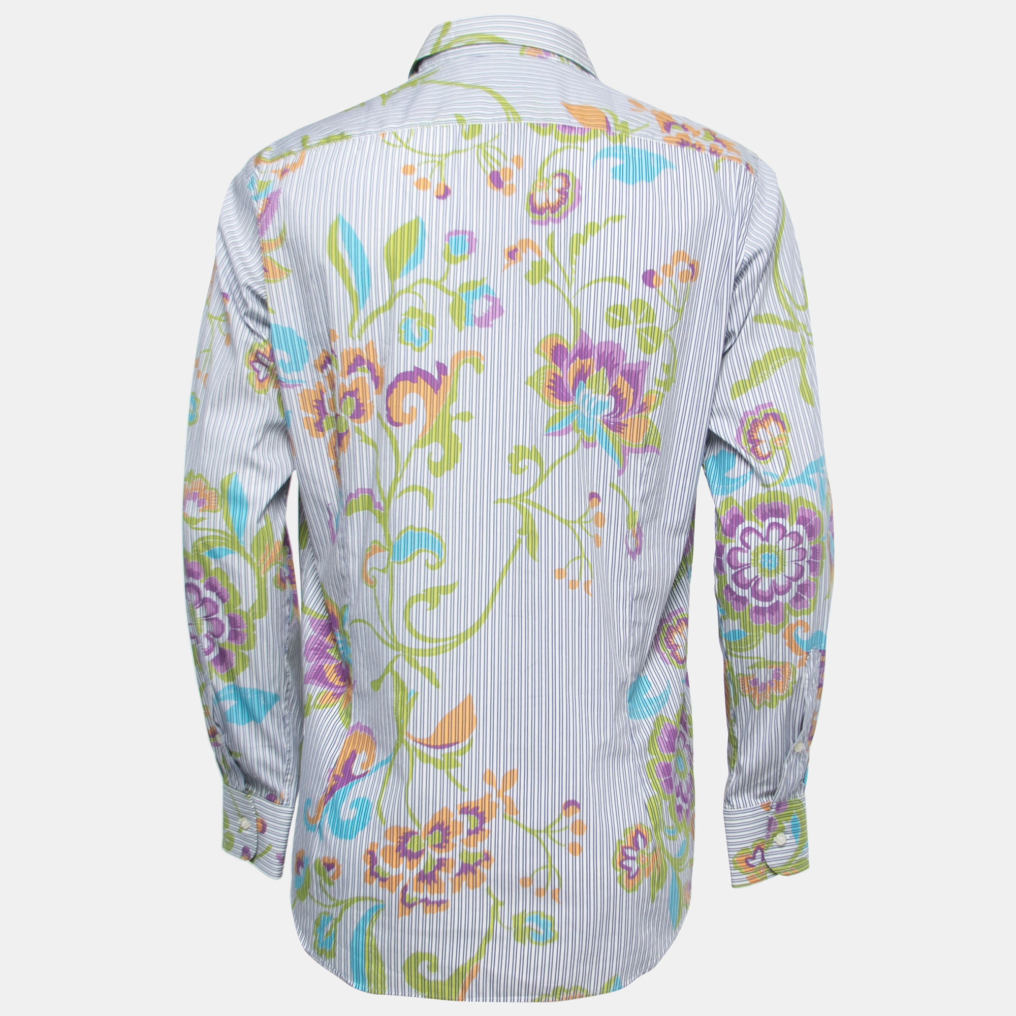 

Etro Blue Floral Striped Printed Cotton Button Front Shirt