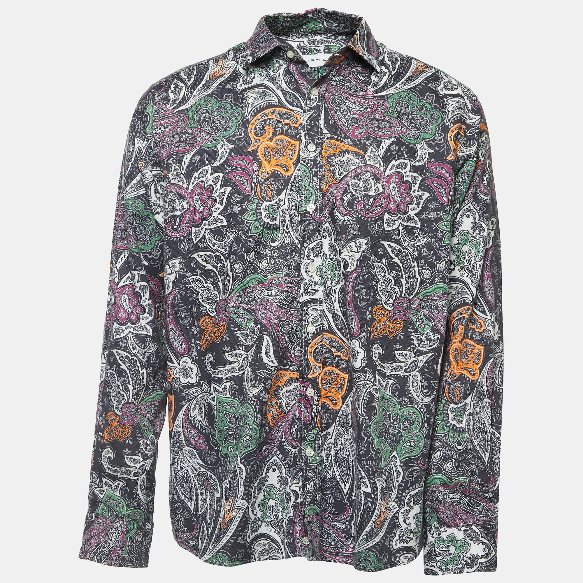 Pre-owned Etro Multicolor Print Cotton Blend Button Front Full Sleeve Shirt L