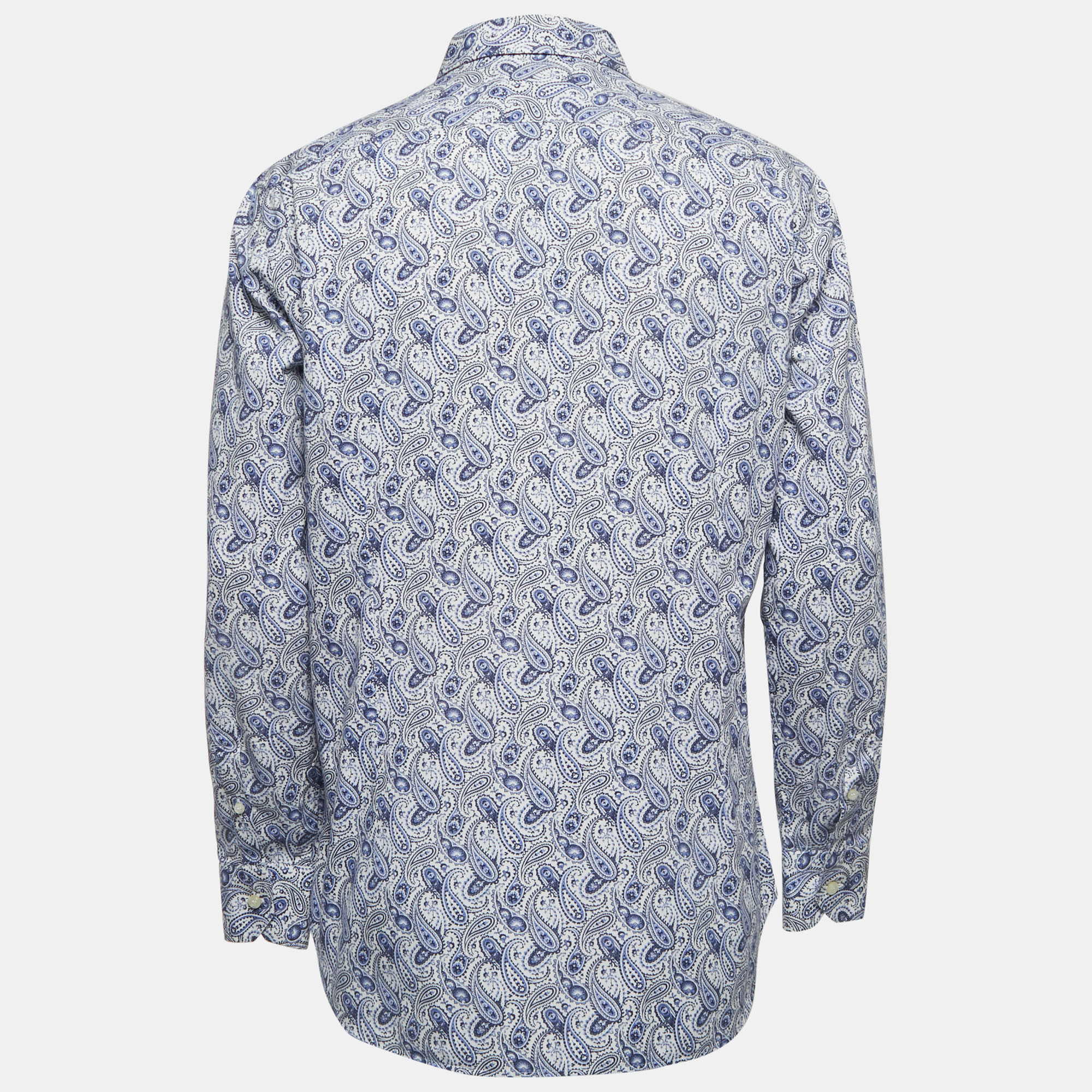 

Etro Blue Paisley Print Cotton Button Front Full Sleeve Shirt, White