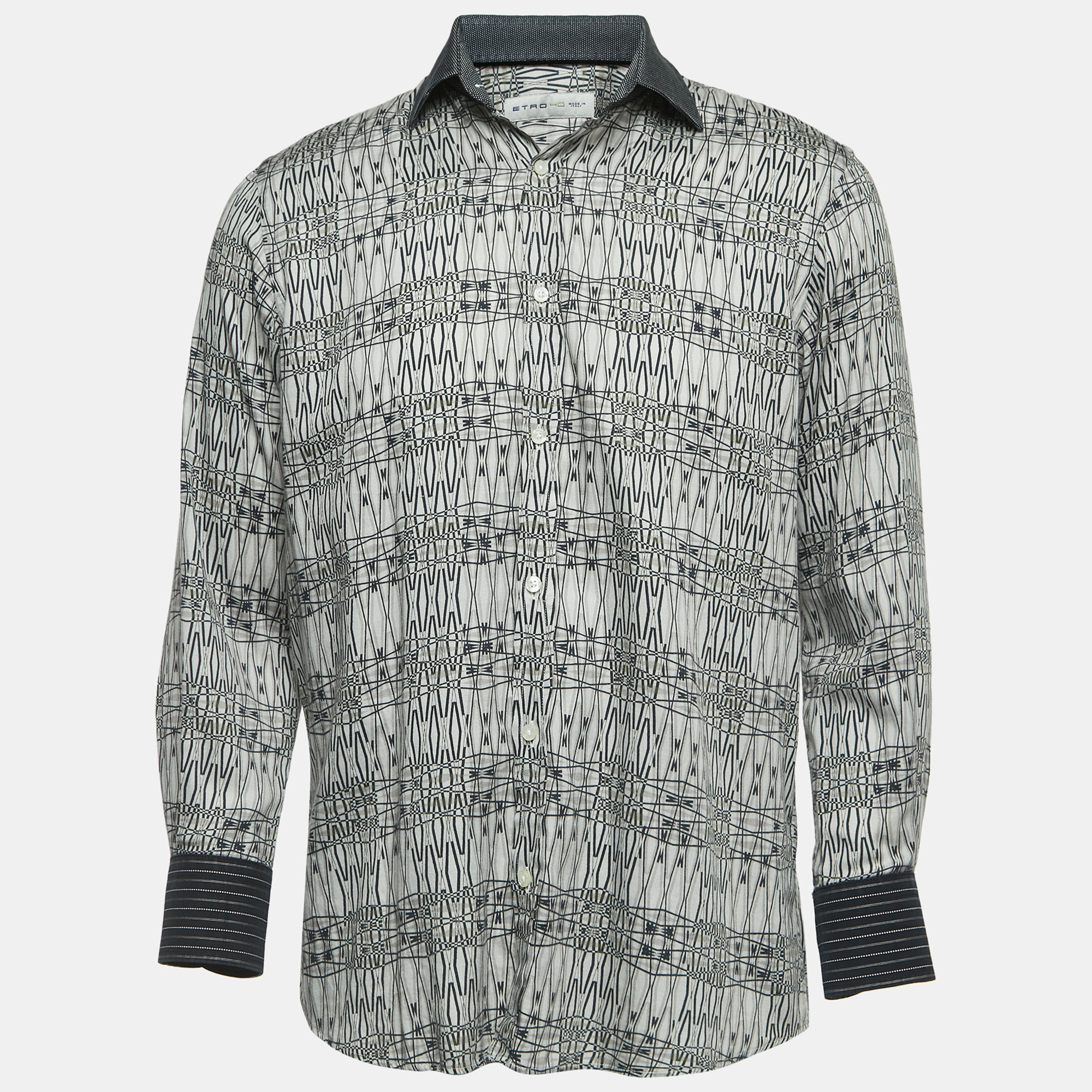 Pre-owned Etro Grey Print Cotton Button Front Full Sleeve Shirt M