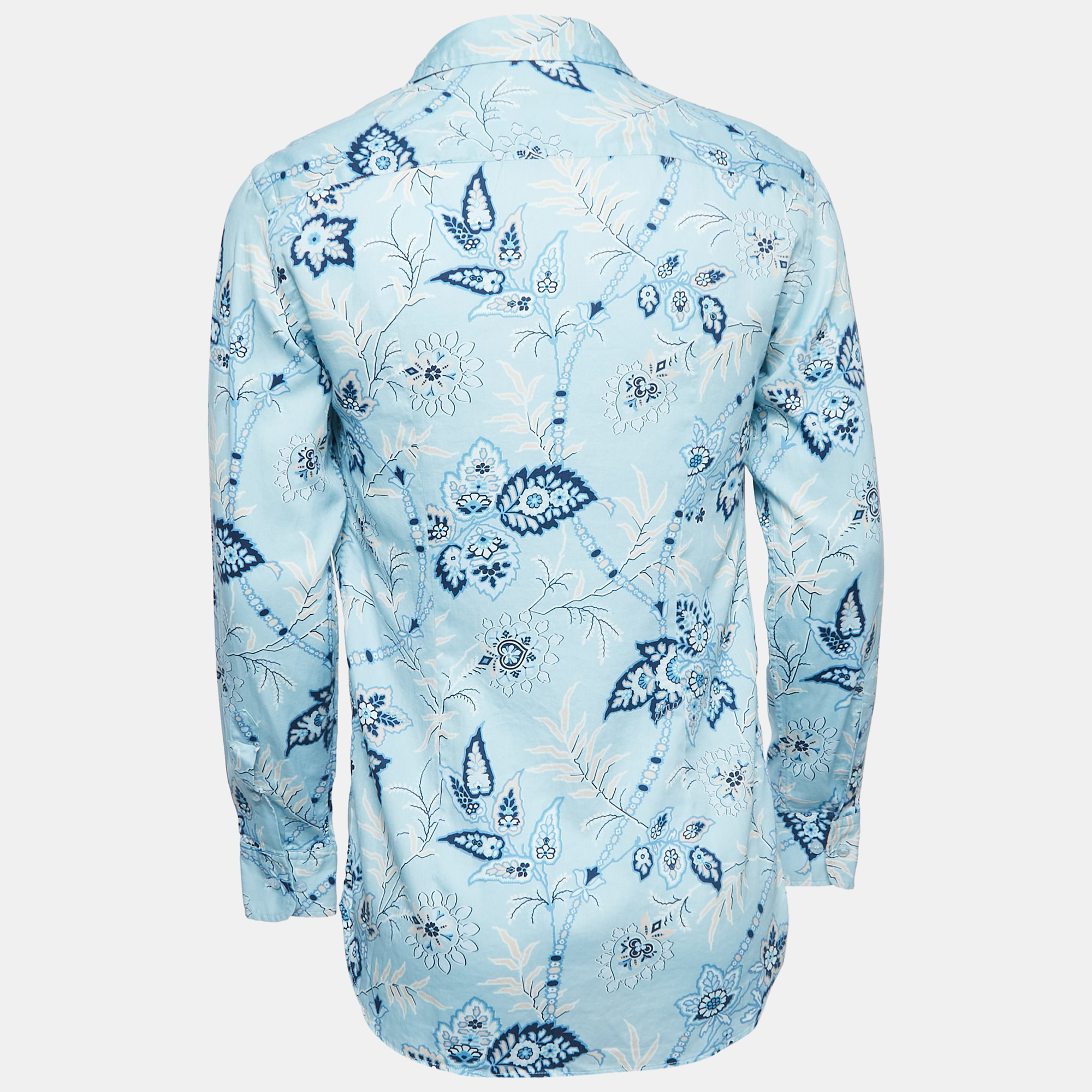

Etro Light Blue Floral Print Cotton Button Front Full Sleeve Shirt