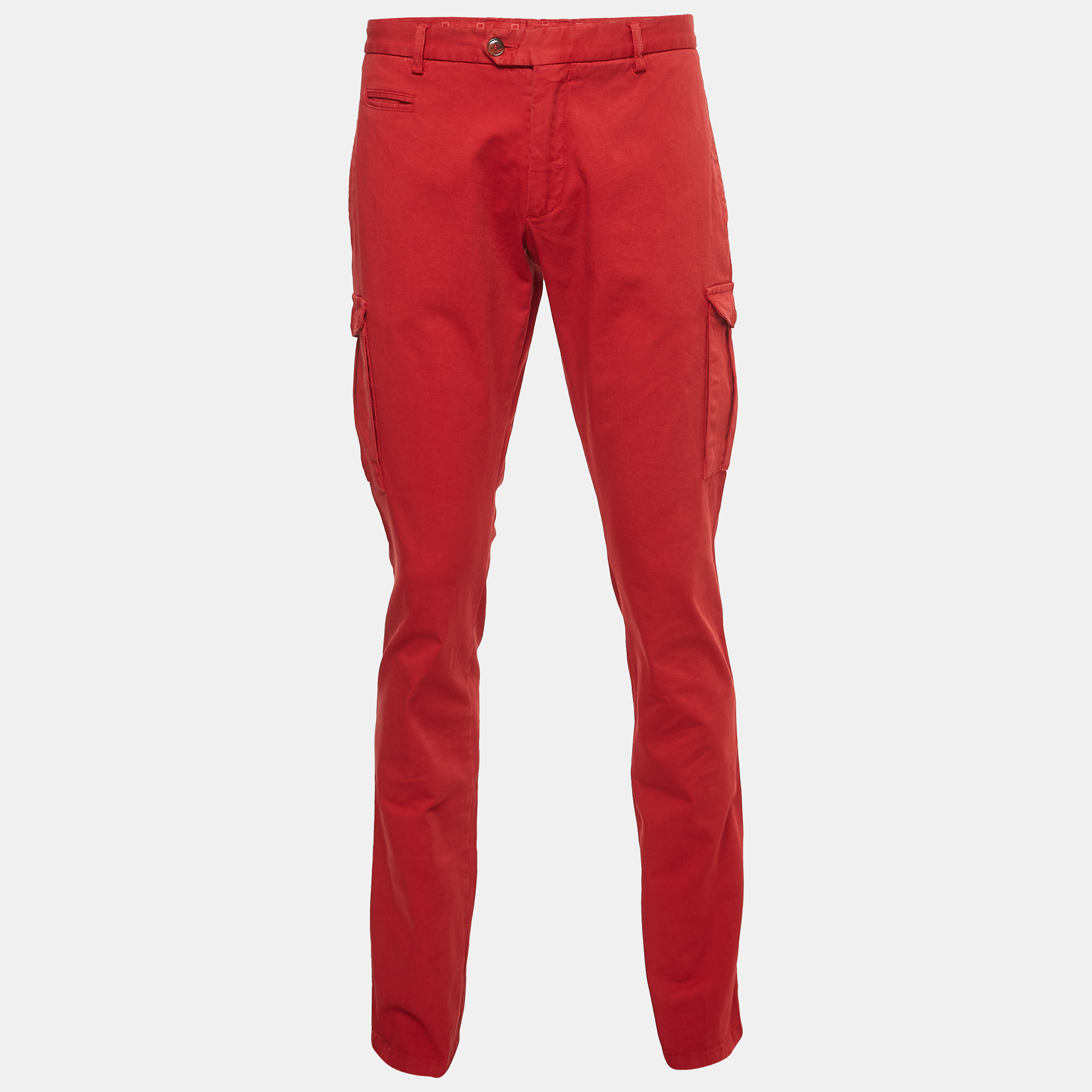 Pre-owned Etro Red Cotton Slim Fit Trousers Xl