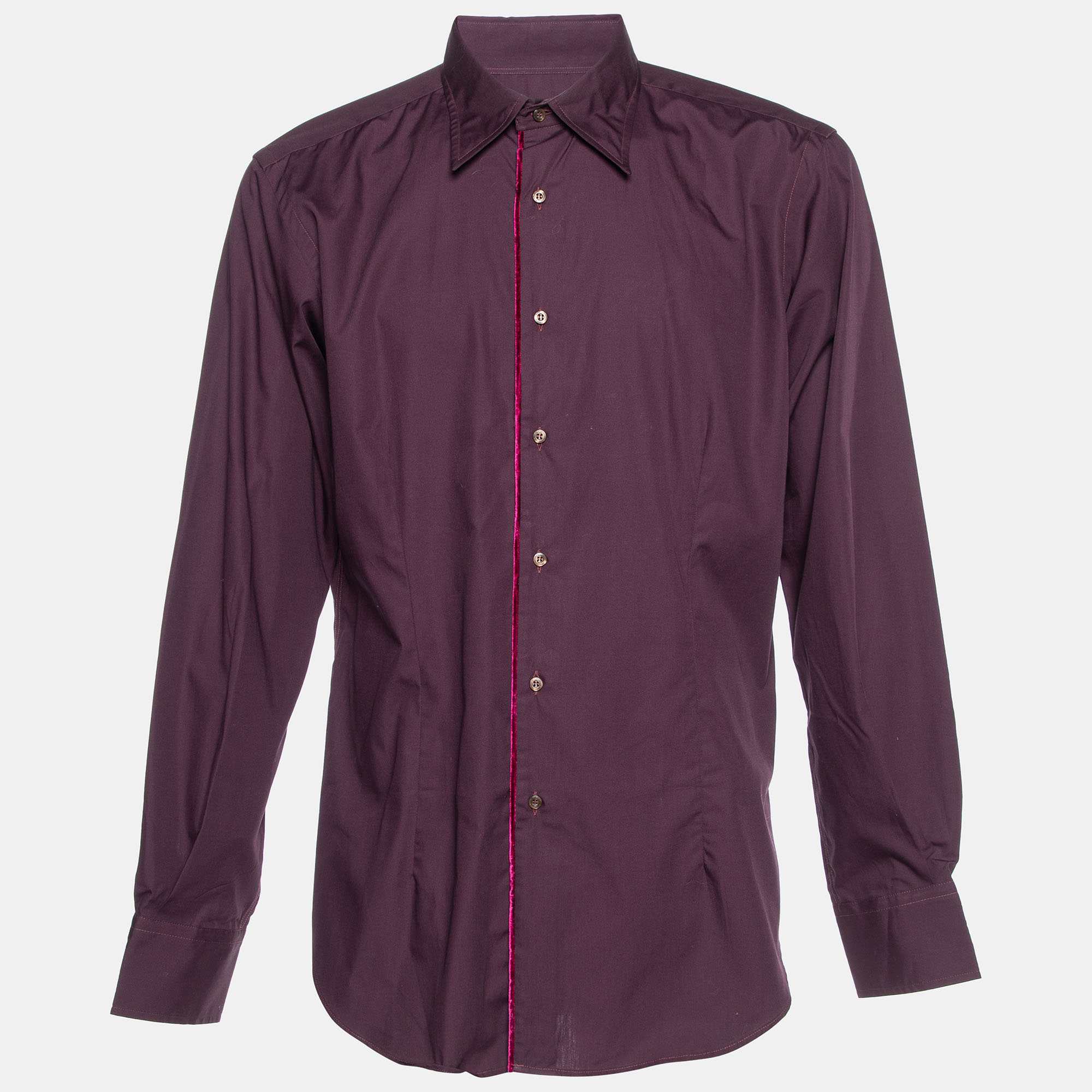 Pre-owned Etro Purple Cotton Velvet Detail Long Sleeve Shirt Xxl