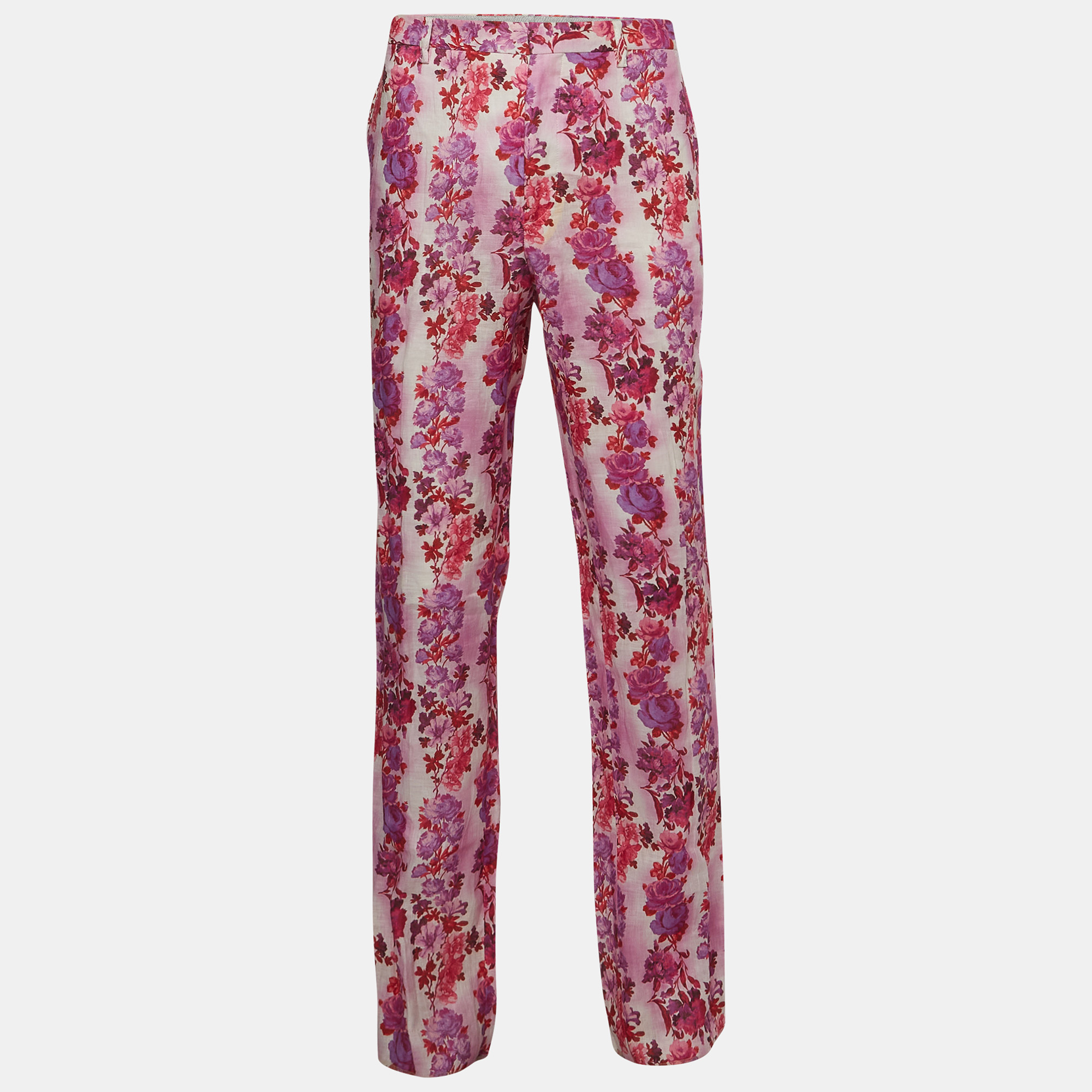 

Etro Pink Floral Print Linen Straight Fit Pants
