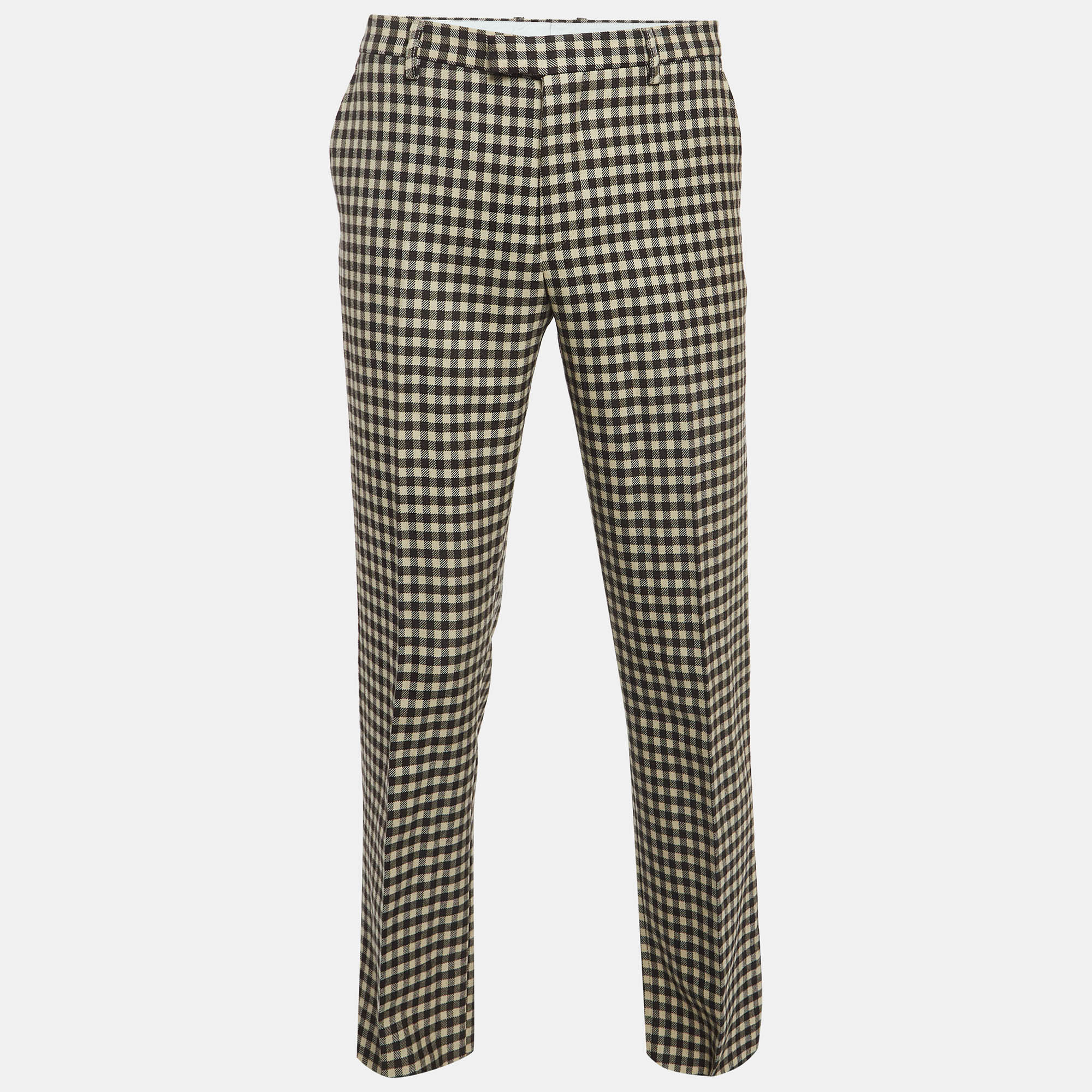 

Etro Brown Checked Wool Straight Leg Trousers
