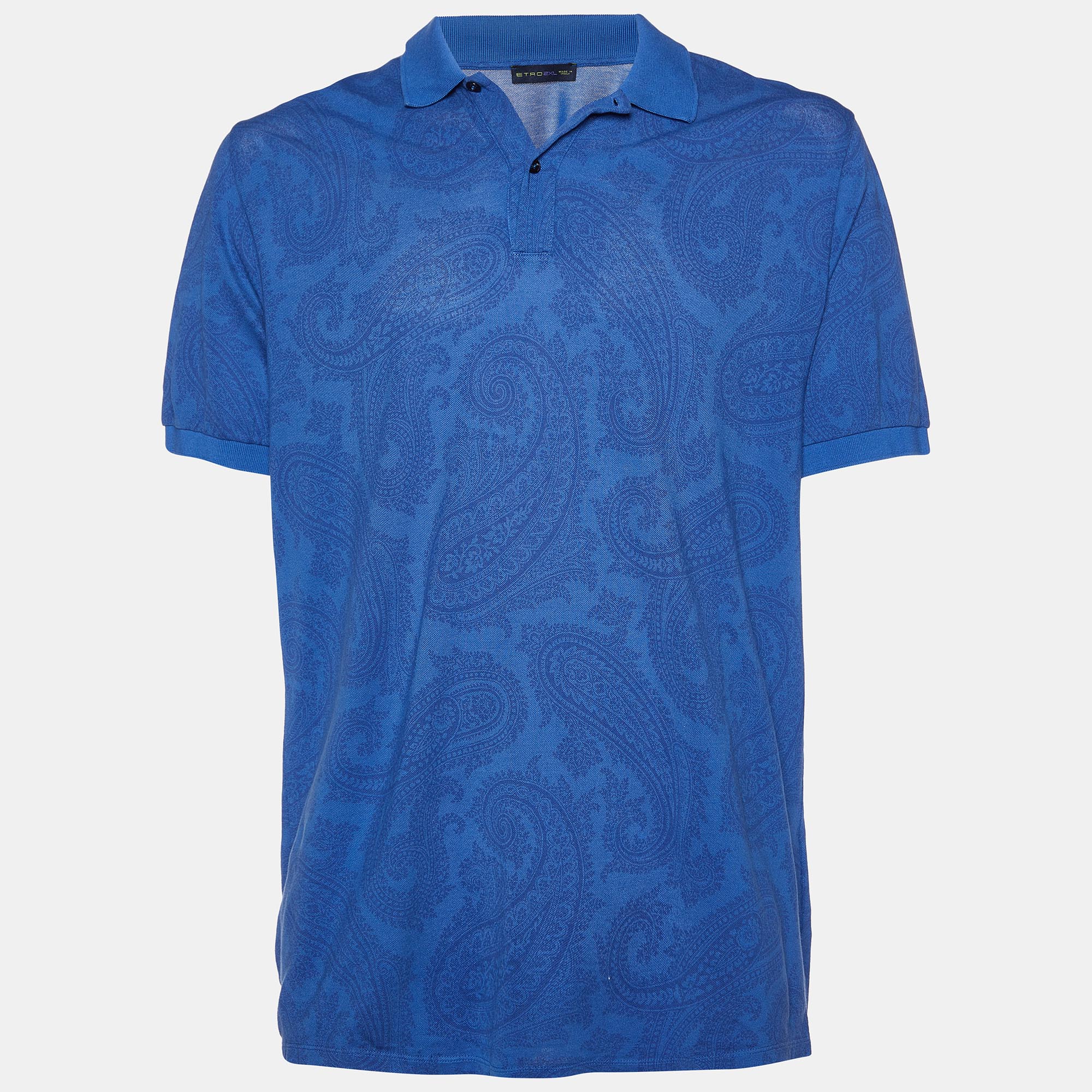 

Etro Blue Paisley Print Cotton Pique Polo T-Shirt 2XL