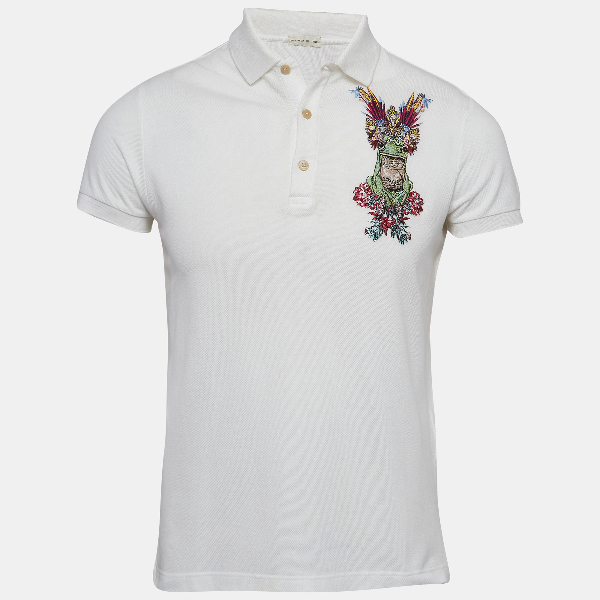 

Etro White Embroidered Cotton Polo T-Shirt S