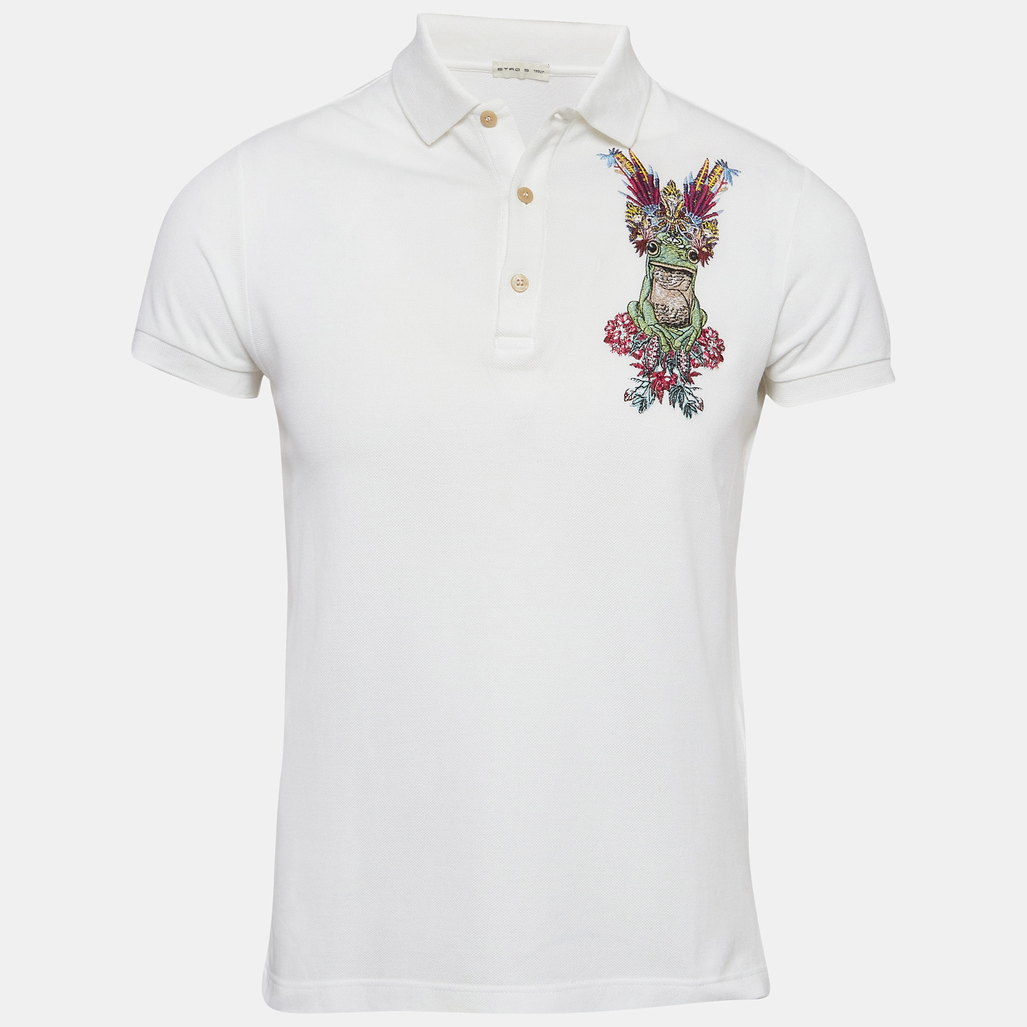 Etro White Embroidered Cotton Polo T-Shirt S