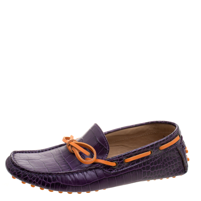 Pre Owned Etro Purple Croc Embossed Leather Bow Loafers Size 41
