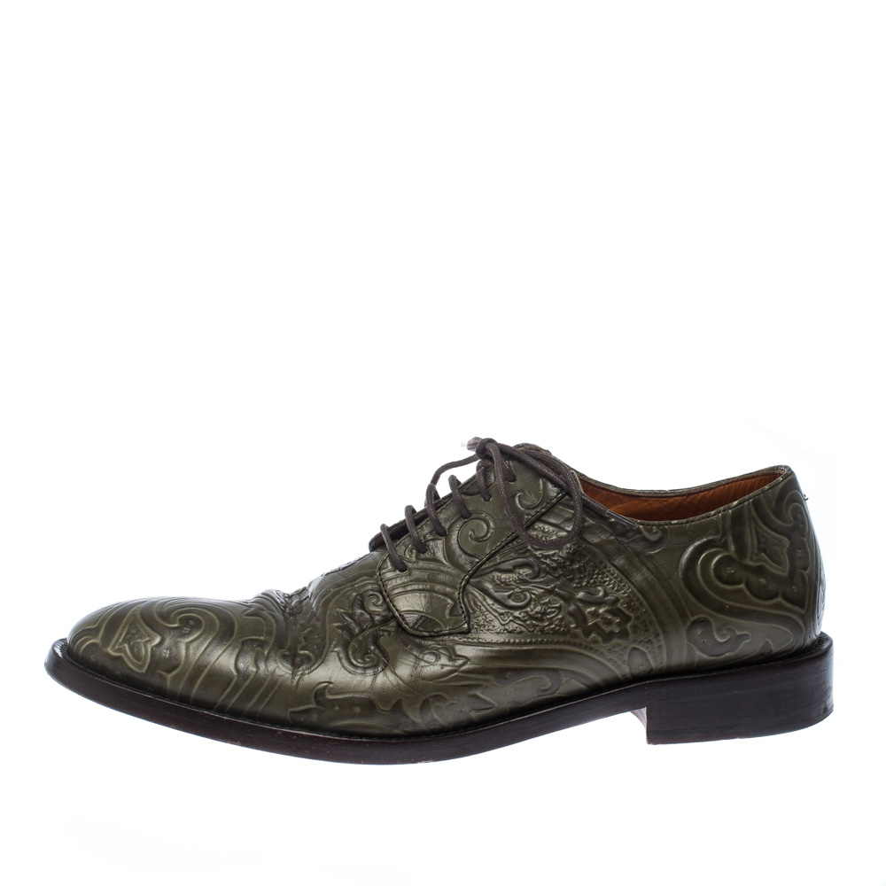 

Etro Green Embossed Leather Paisley Lace Up Derby Size